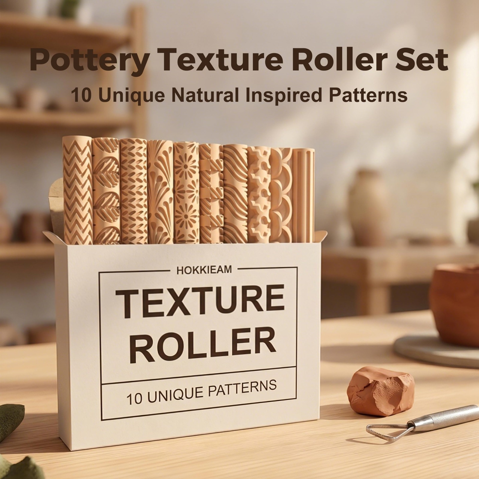 Clay Texture Rollers | 10-Pack Polymer Clay Texture Roller Set for Pottery & ...