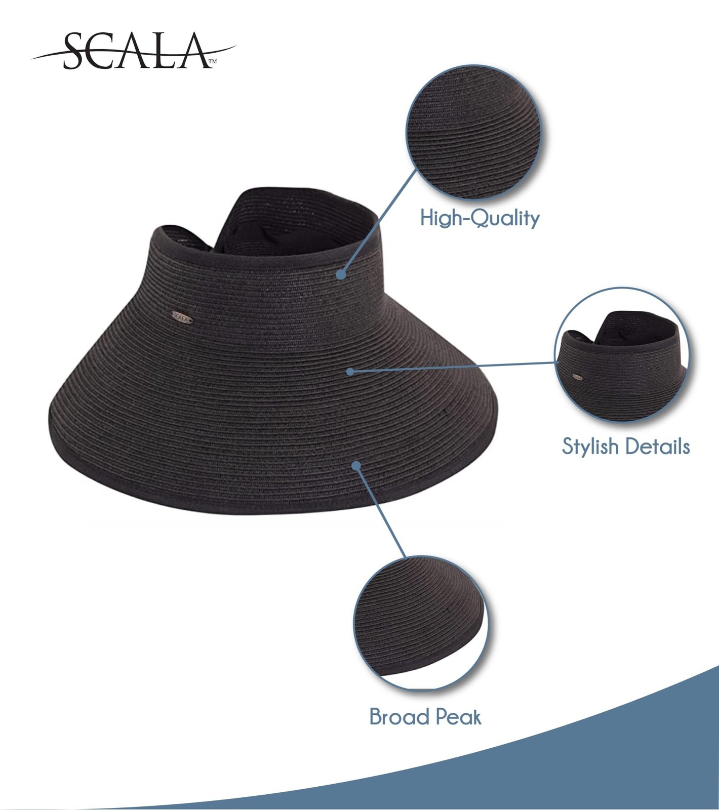 Scala Women's Packable Paper Braid Visor One Size Black