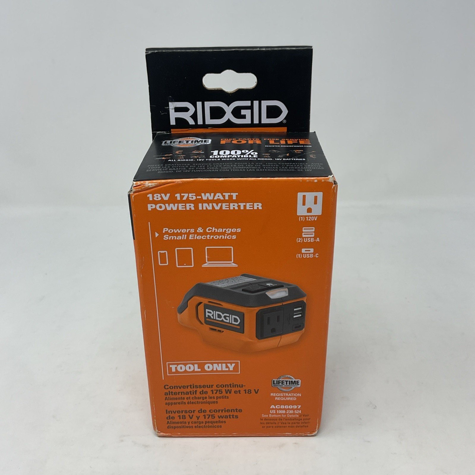 Ridgid 18V Volt Cordless 175-Watt Power Inverter AC86097 *Tool Only*