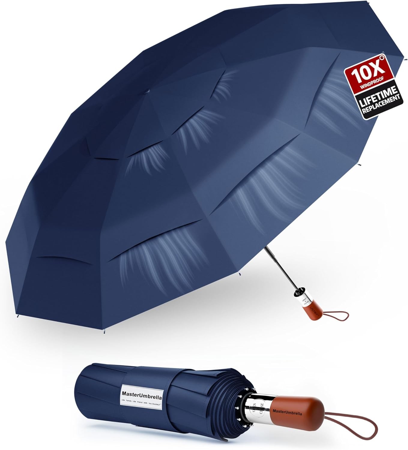 Windproof Folding Commuter Umbrella for Strong Wind & Rain, 10-Rib Reinforced Fr