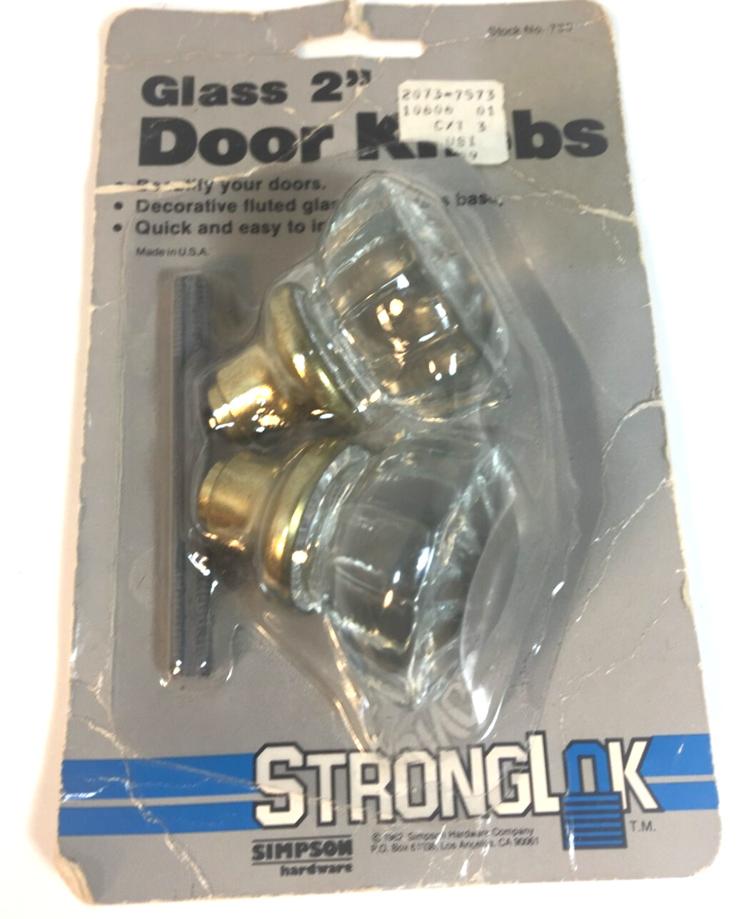 Vintage Simpson Stronglok 2" Glass Door Knobs Stock No. 730 BRAND NEW