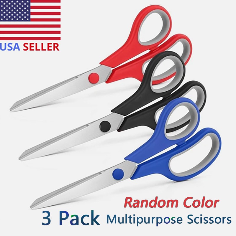 3Pcs 8-Inch Ultra Sharp Multipurpose Scissors, Comfort-Grip Handles.
