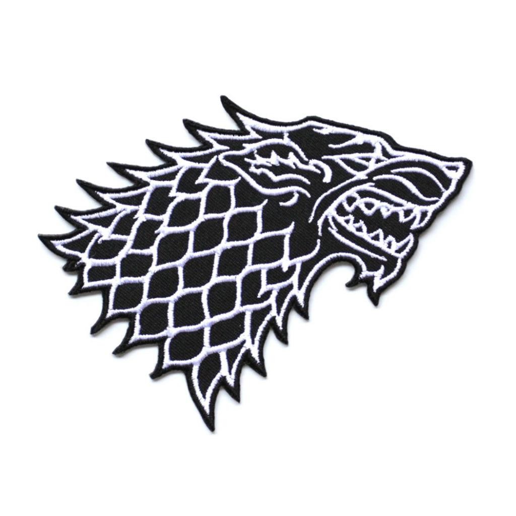 STARK WOLF IRON ON PATCH 5" Embroidered Applique Black White Game of Thrones