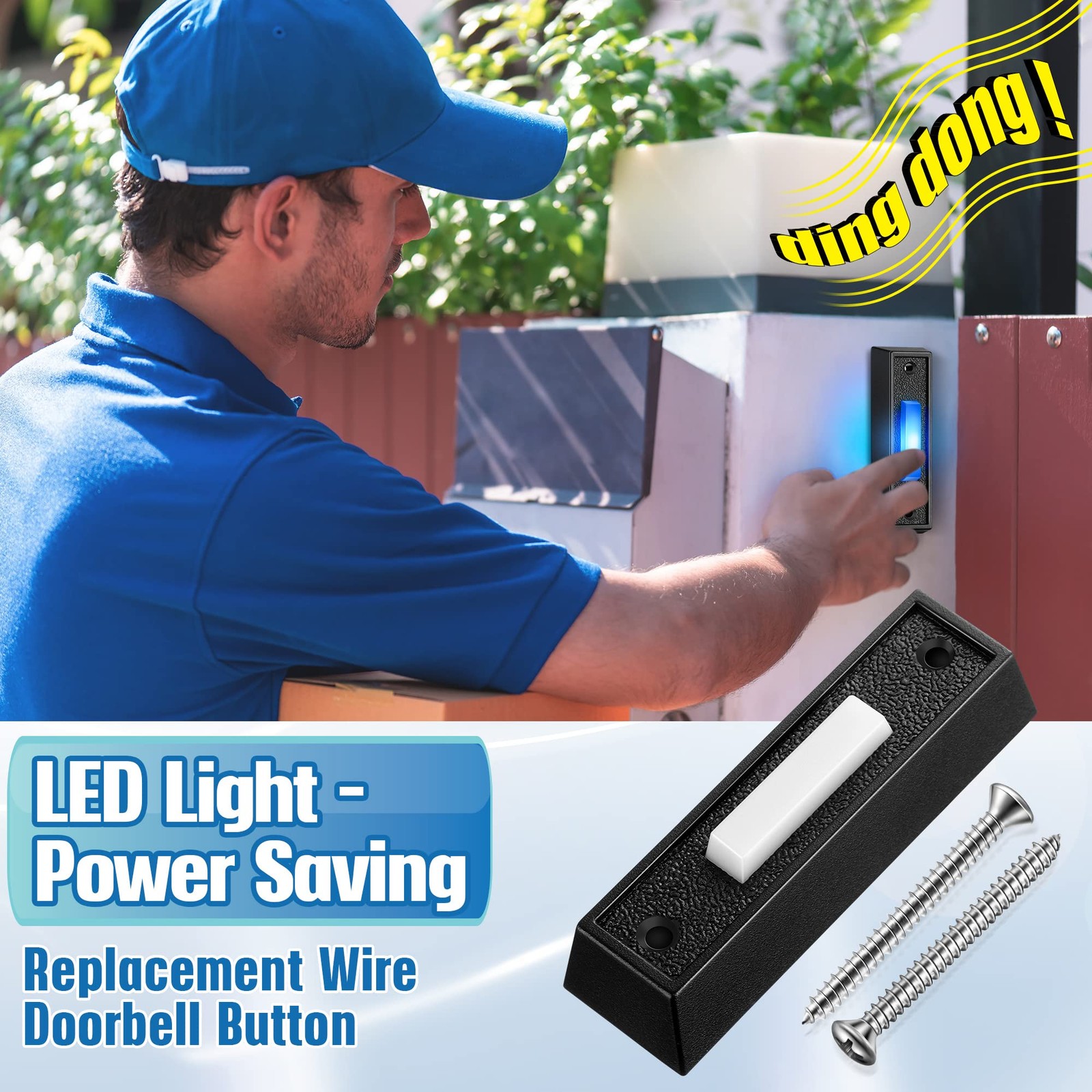 Lighted Doorbell Button, Wall Mounted Garage Door Switch with Bule LED Light