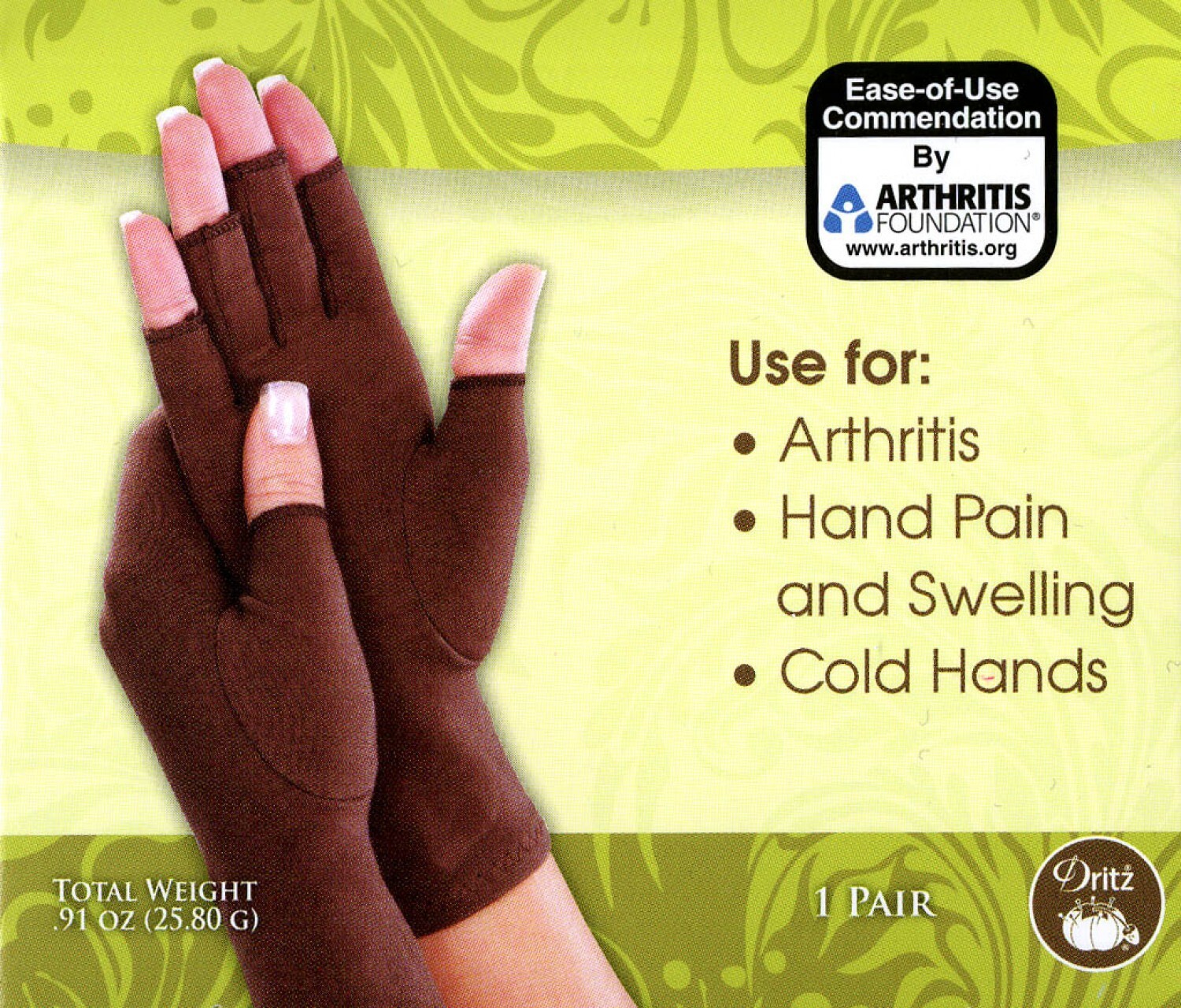 CREATIVE COMFORT CRAFTER'S GLOVES Size Large Brown Relief for Arthritis Pain