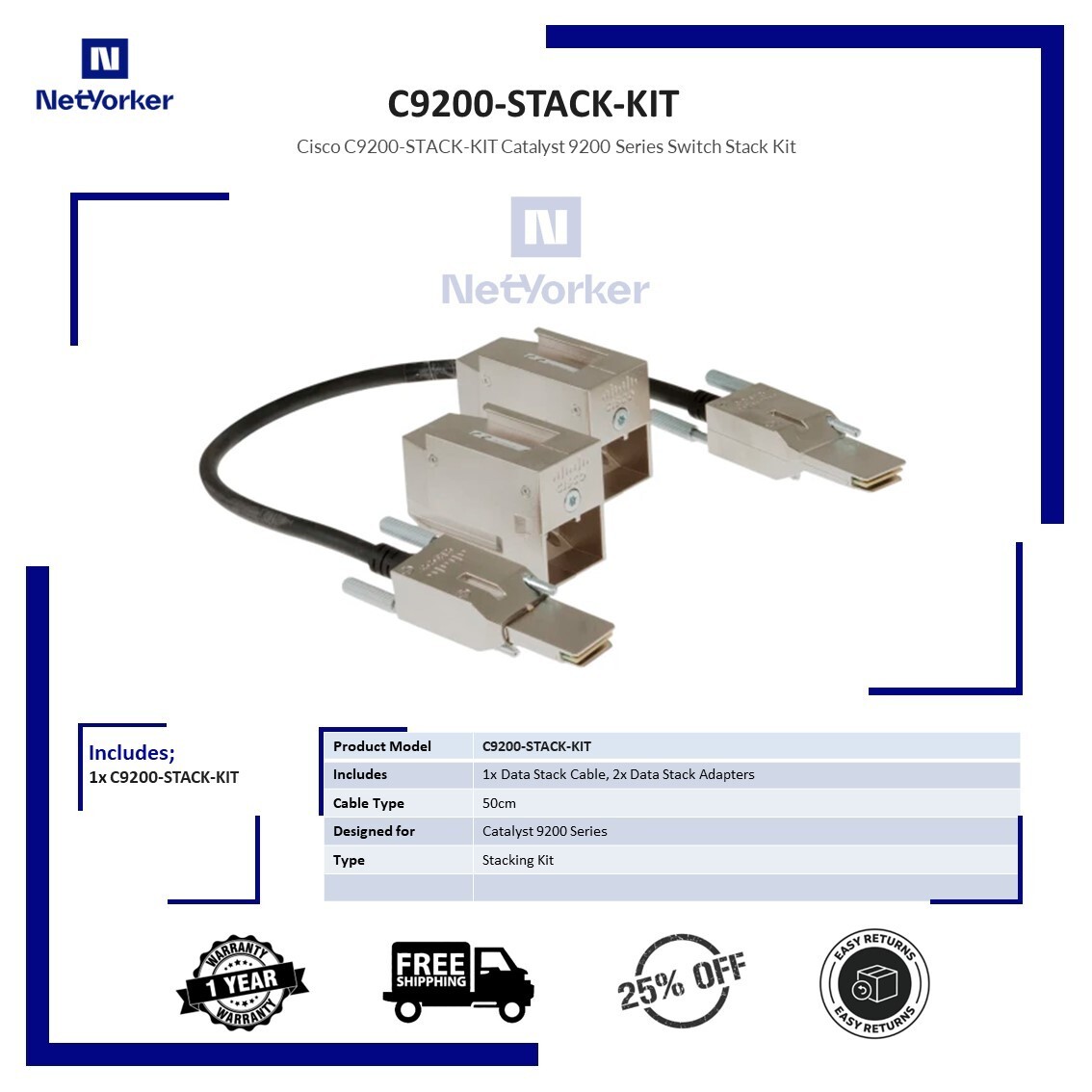 Cisco C9200-STACK-KIT Stacking Kit for Catalyst 9200 Series Switches