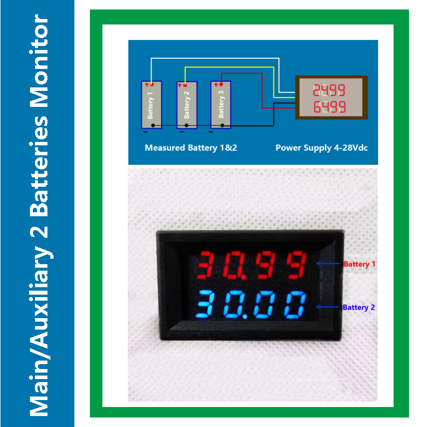 Main/Auxiliary Battery Monitor Two battery banks Voltage 200V Motorhome Trailer