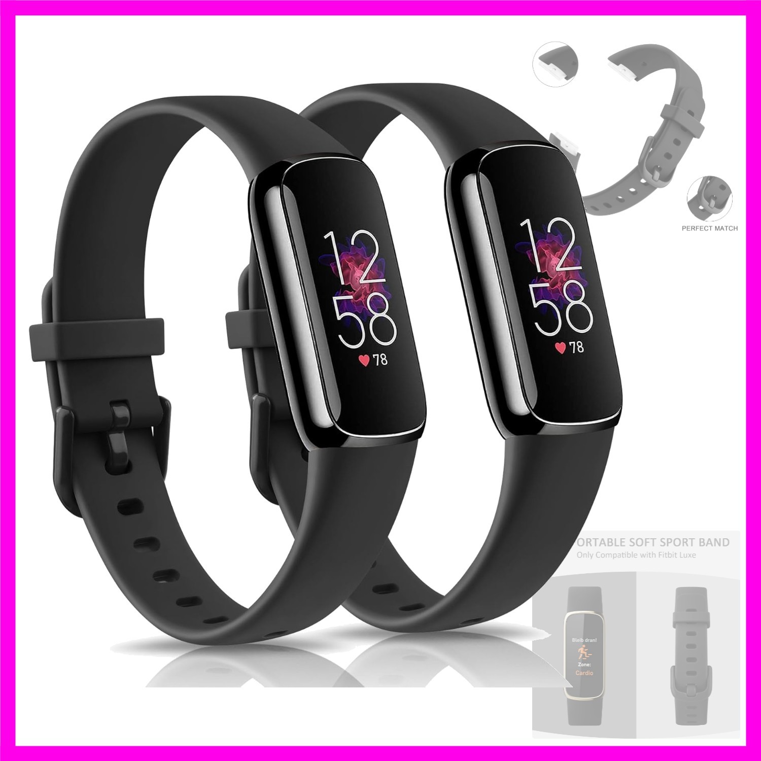2 Pack Bands for Fitbit Luxe Bands Women Men, Soft Silicone Wristband Replace...
