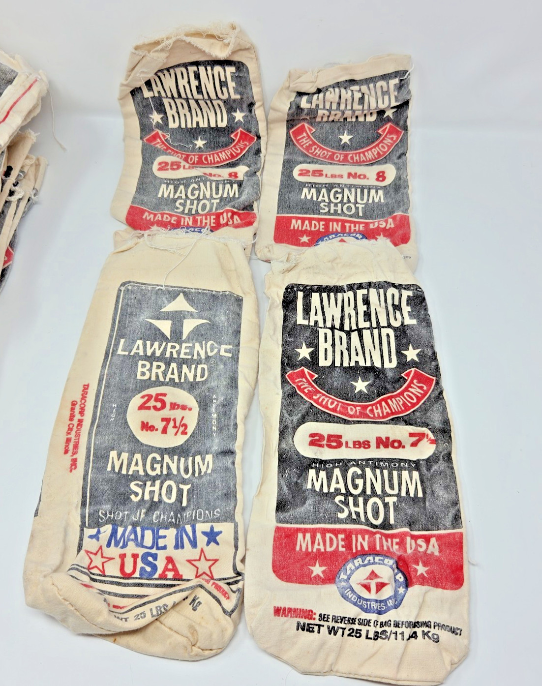 Lot Of 4- SHOTGUN LAWRENCE BRAND 25 LBS #8 #9 MAGNUM SHOT LEAD SHOT BAGS EMPTY