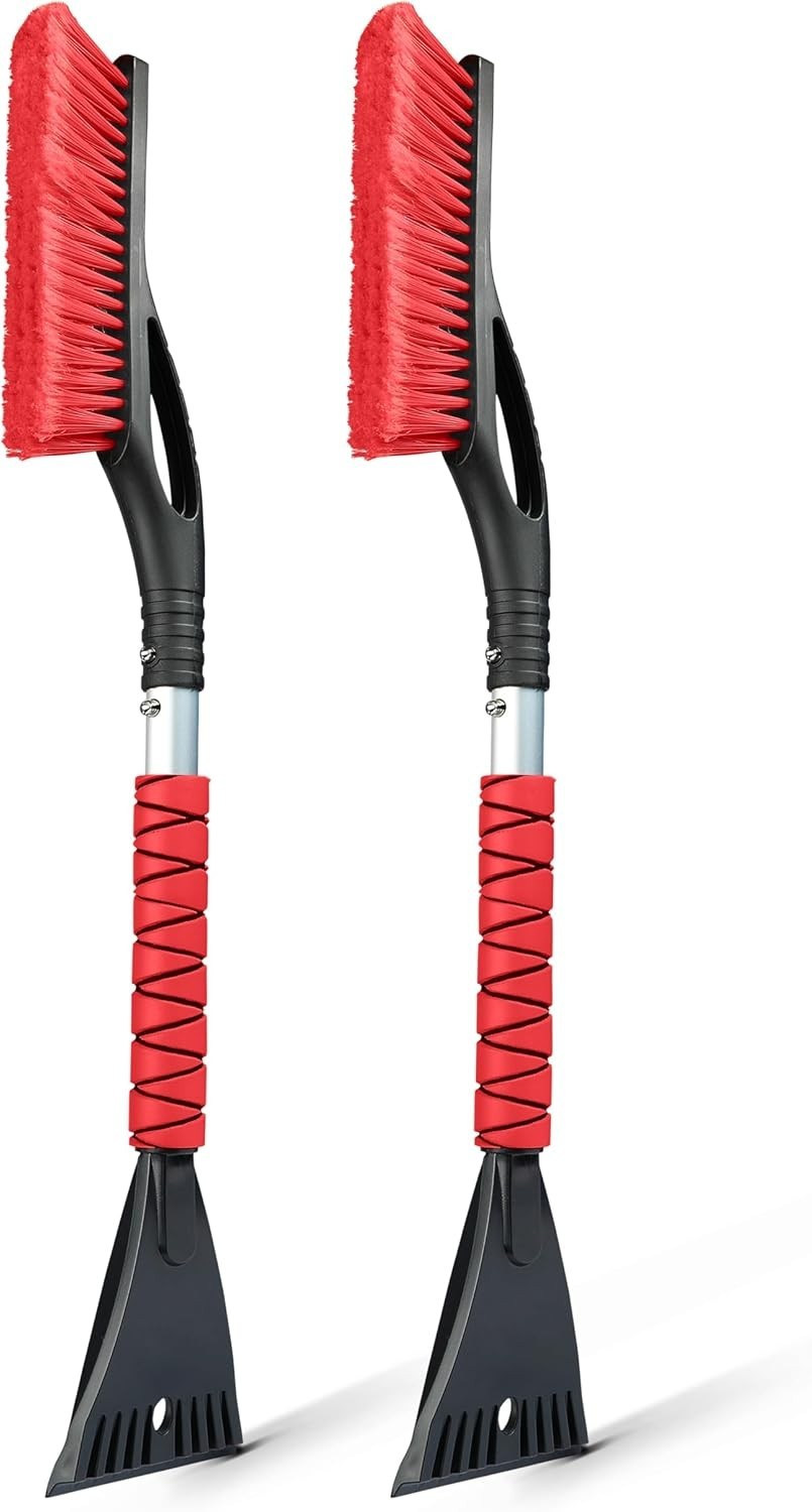Effortless 27-Inch Snow Brush & Ice Scraper Set - Red, Scratch-Free, and Durable