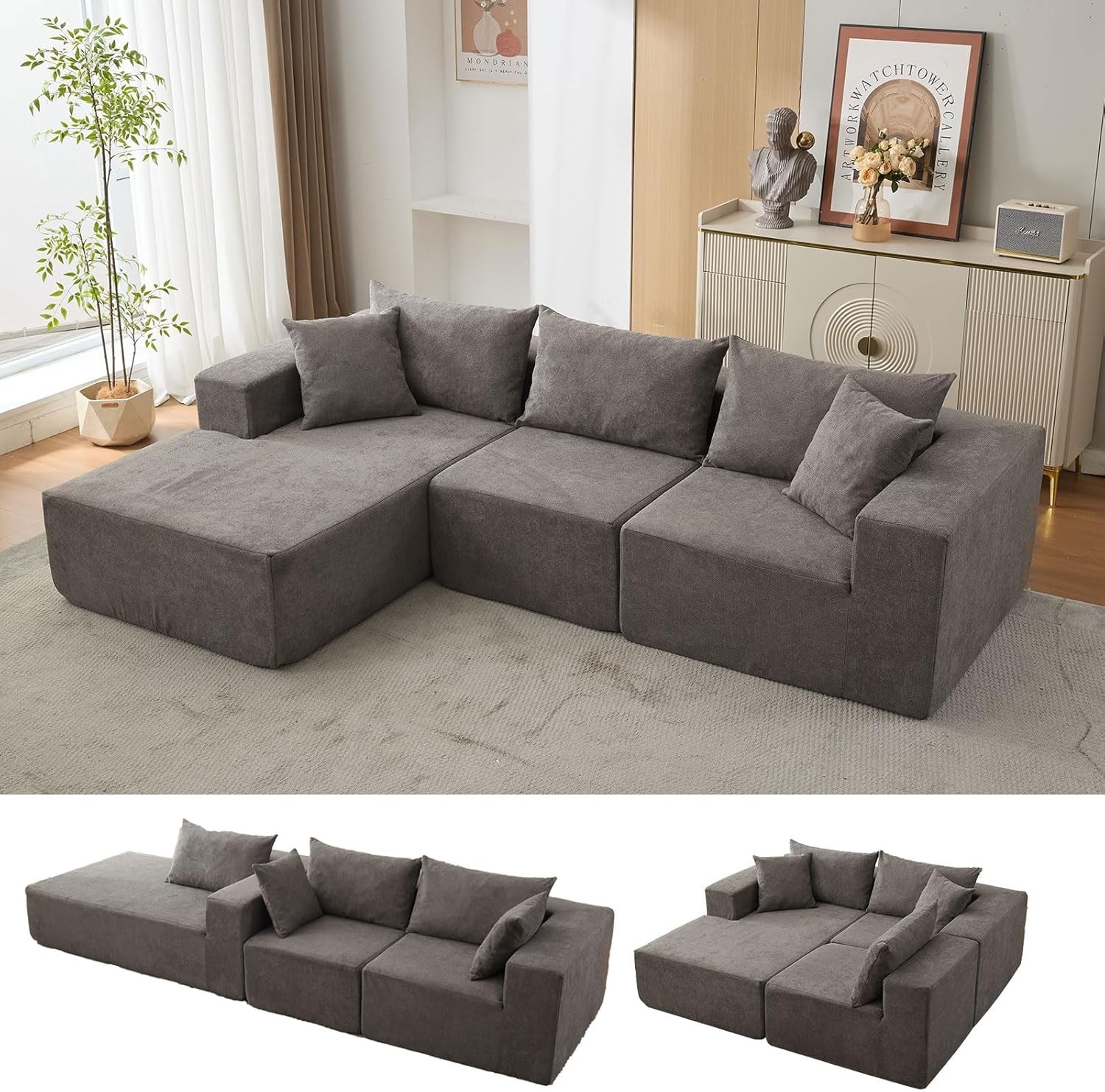 108" Modern L-Shaped Sectional Sofa Couch, Modular Cloud Sofa with Chaise Left