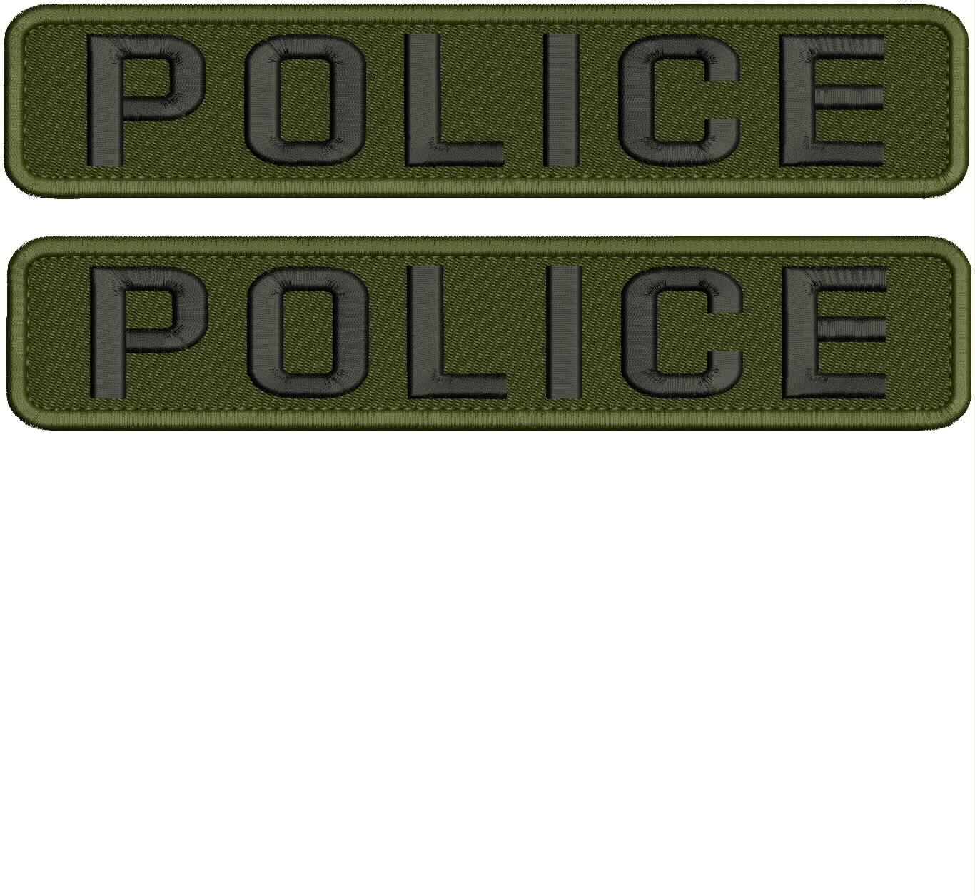 Police 2 Embroidery Patches 11x2 Velcr0 On Back Black On Od Green
