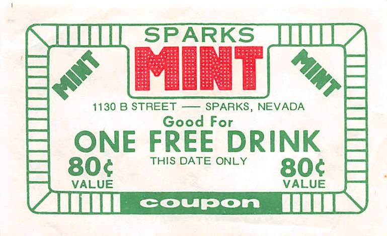 Sparks Mint Casino - Sparks, NV - Vintage Paper Coupon