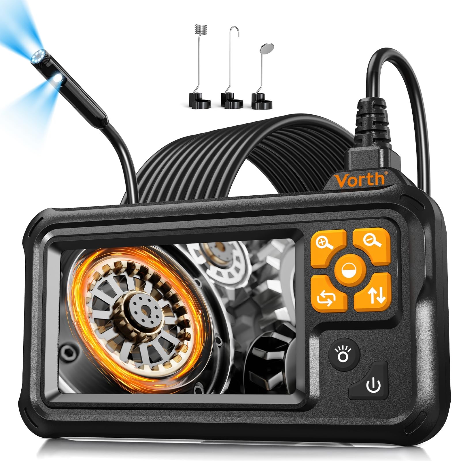 Vorth Endoscope Camera with Light, 4.3" IPS Screen 1080P Tools 16.5FT, black