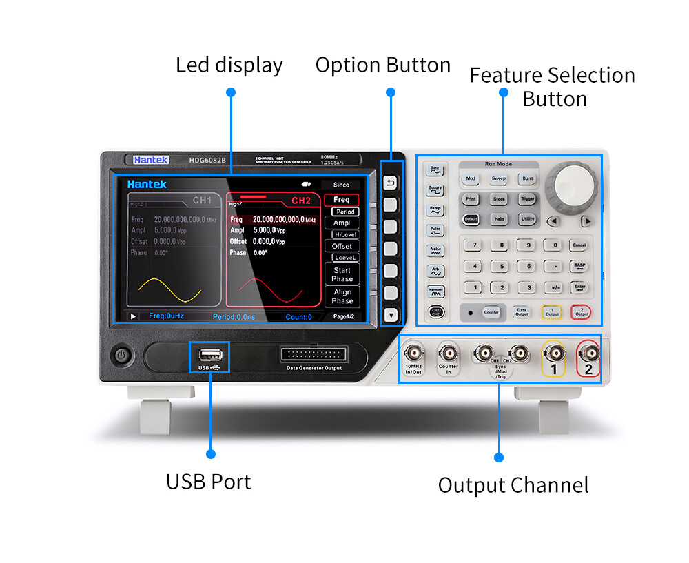 Hantek HDG6202B Arbitrary Function Waveform Generator Pulse Cymometer 2CH 200MHZ