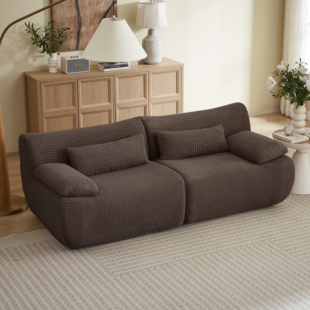 Loveseat Sofa, Corduroy Cloud Couch, 2-Seater w/ No Assembly, Brown