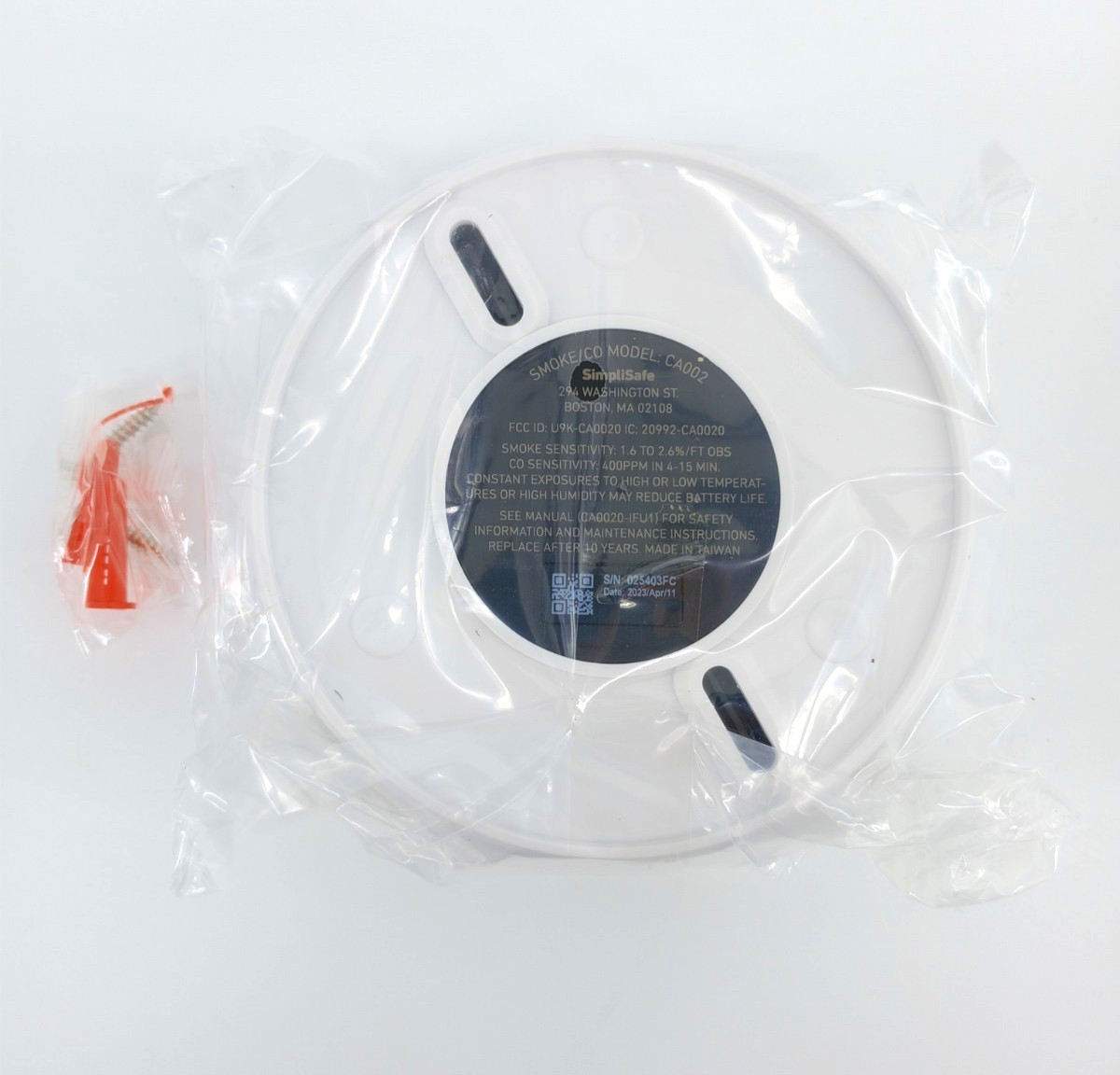 SimpliSafe Smoke & Carbon Monoxide Detector CA002 White New Open Box