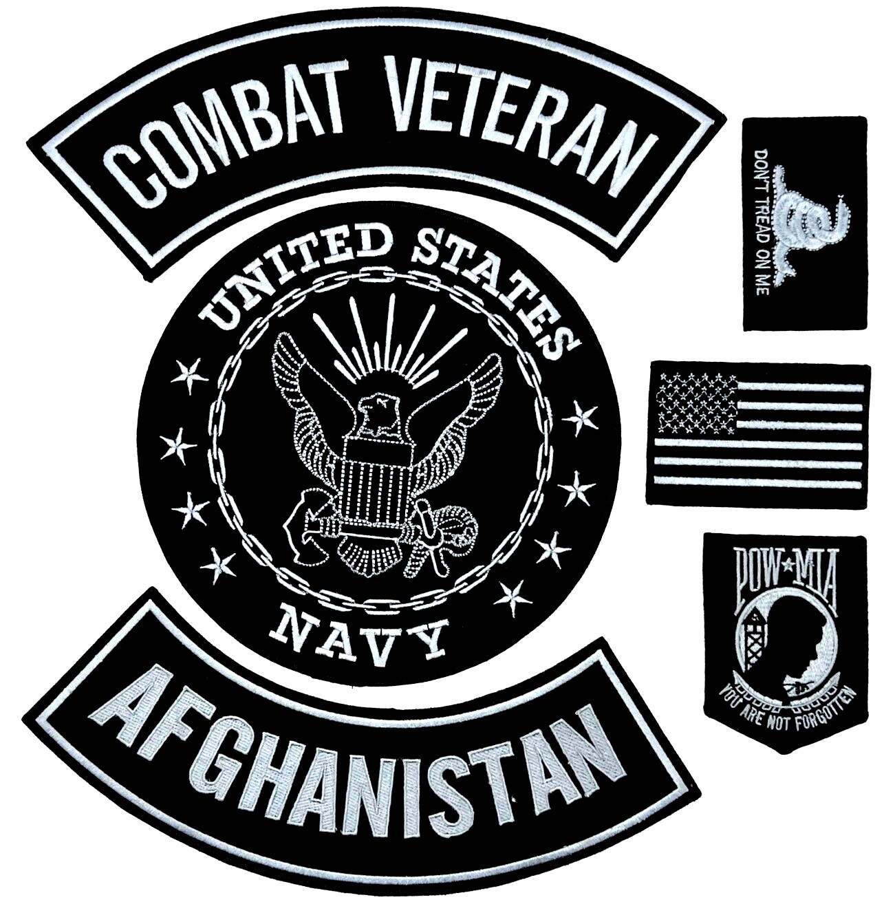 U.S. NAVY COMBAT VETERAN AFGHANISTAN MILITARY MOTORCYCLE VEST LOT OF 6 PATCHES