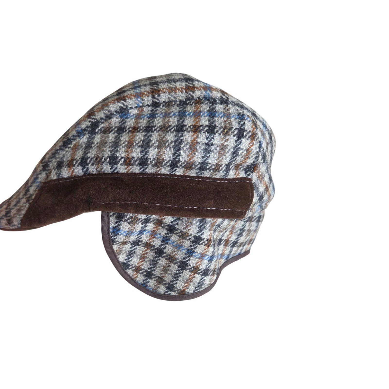 Houndstooth Newsboy Cap Brown Blue Plaid Driving Golf Hat Ear Flaps