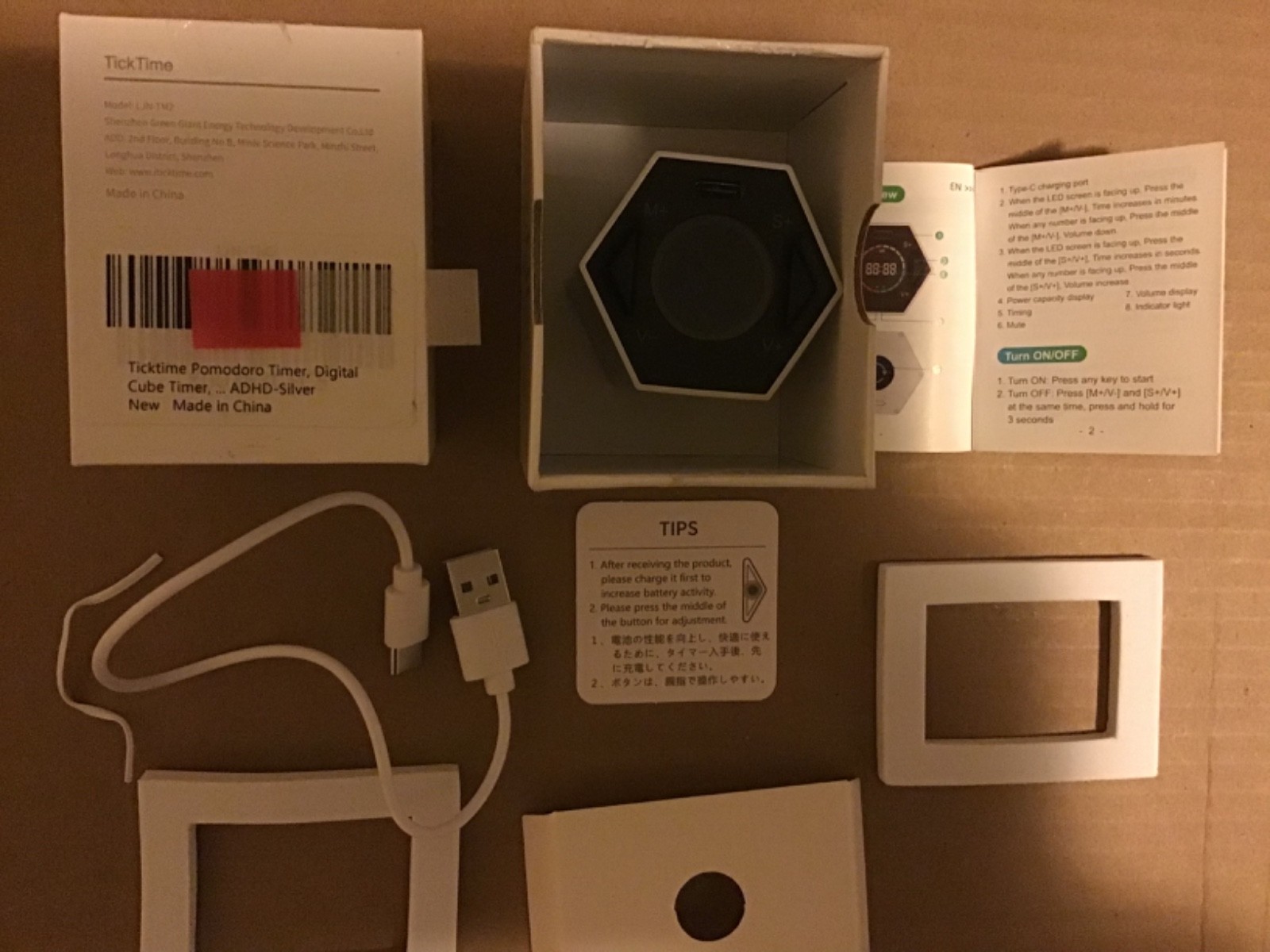 Ticktime Pomodoro Timer-Productivity Cube-Hexagon Magnetic Flip Focus Timer-USED