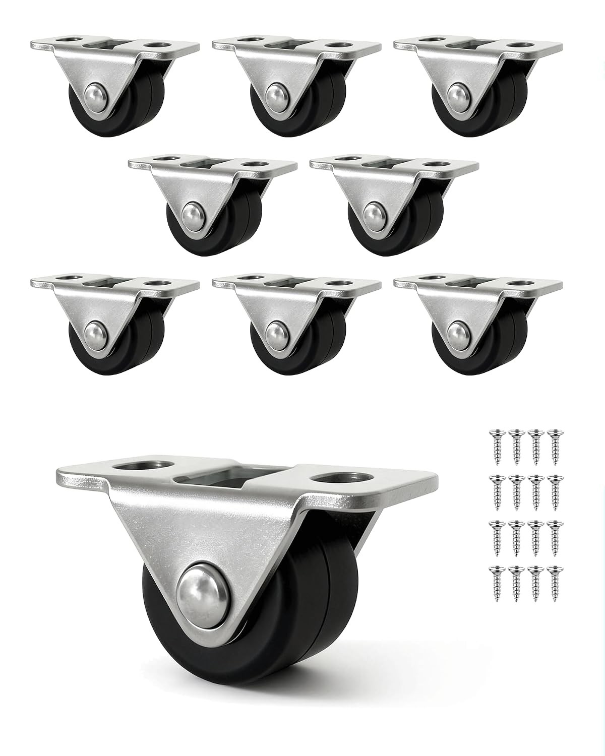 8 Pack Mini Fixed Caster Wheels - 1/2 Inch Small Silent Rigid Plate Casters for