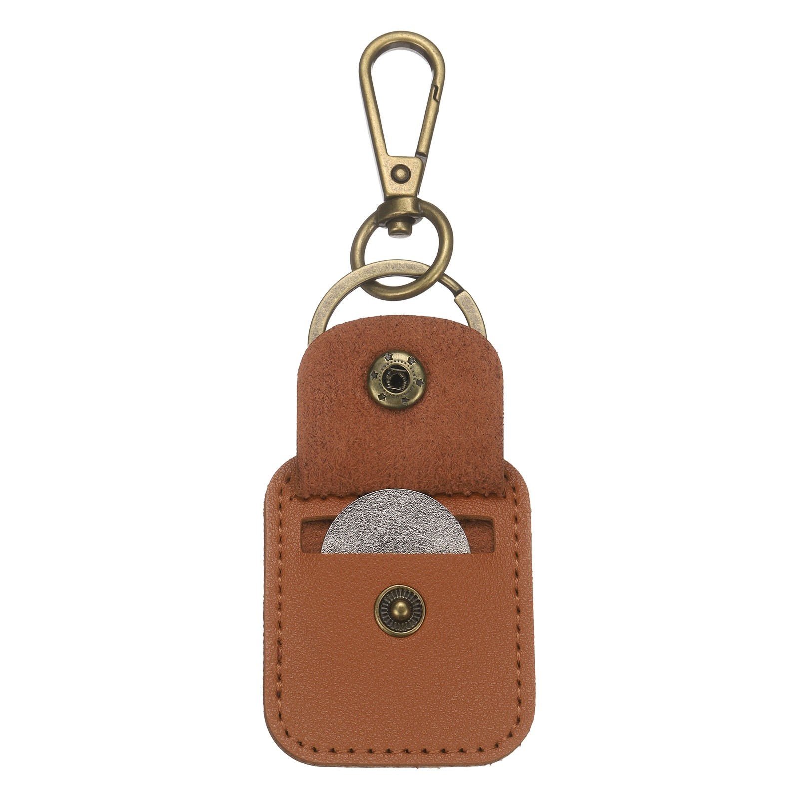 Quarter Leather Keychain, PU Leather Coin Purse, Brown