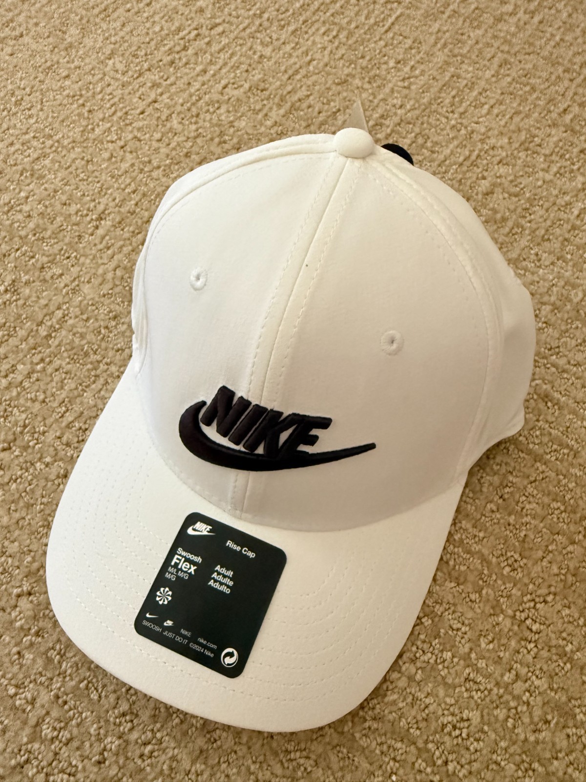 Nike Golf Dri-Fit ADV Rise Swoosh Flex Cap Hat WHITE - FZ3612-100