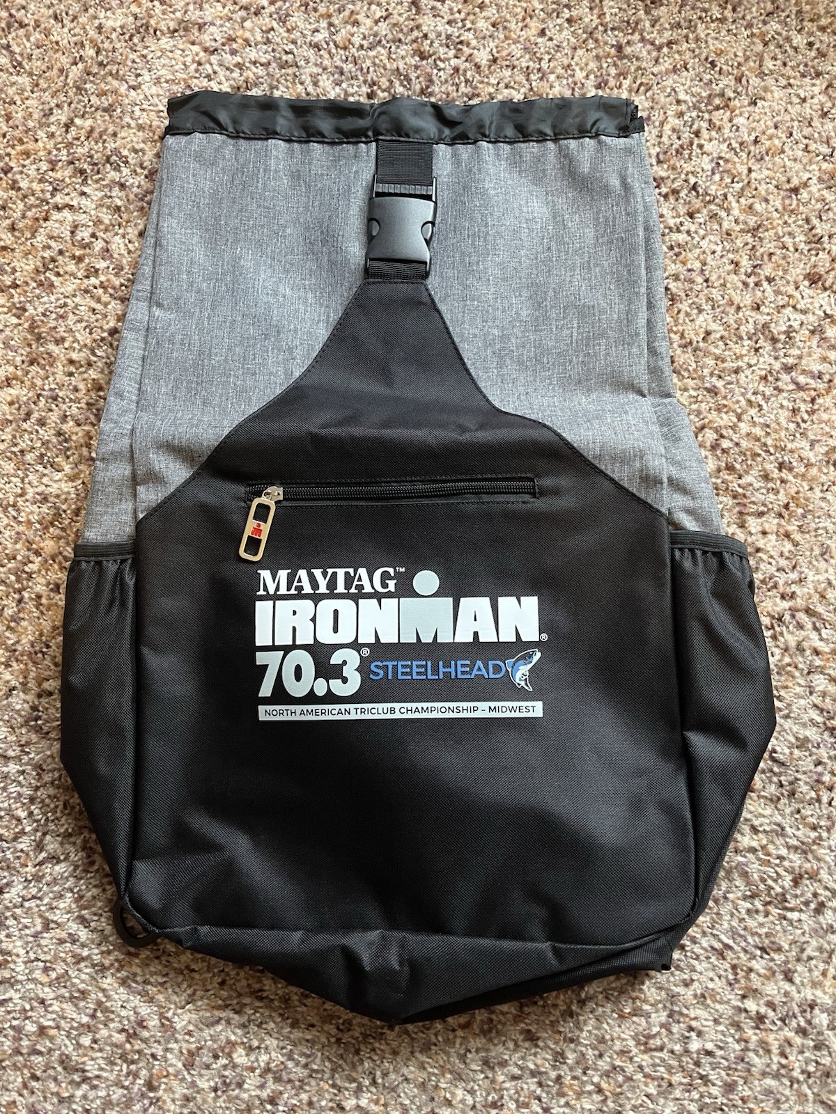 Maytag Ironman 70.3 Steelhead Triathlon Event Gear Backpack Black Gray