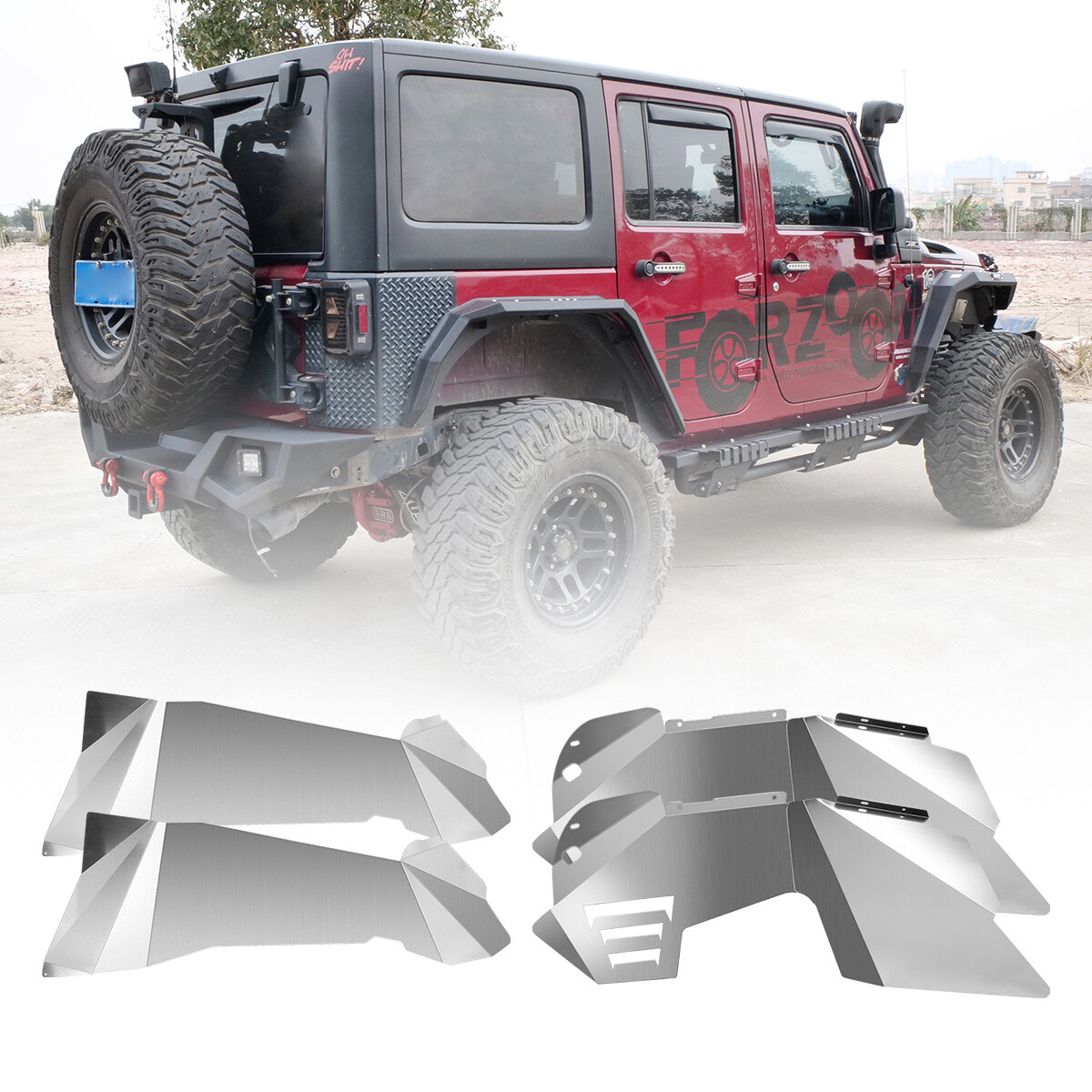 Front & Rear Inner Fender Liners For 2007-2018 Jeep Wrangler JK/JKU-4PCS Silver