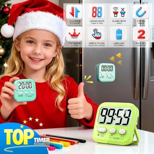 2 Pack Digital Timer for Kids, Magnetic Countdown Kitchen Timers Macaron Color