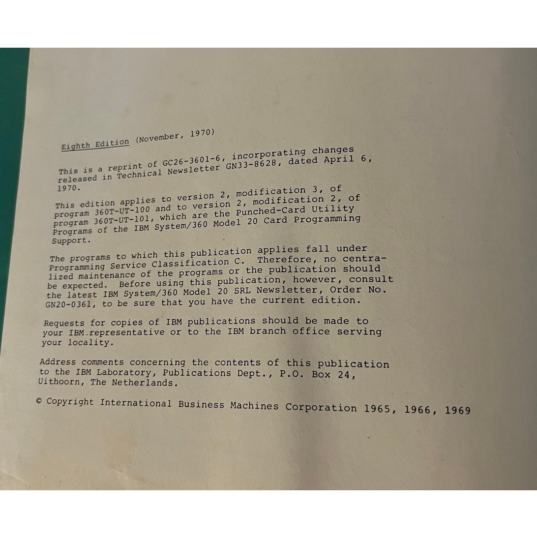 Vintage IBM System 360 Model 20 Punched-Card Utility Programs 1970s Collection