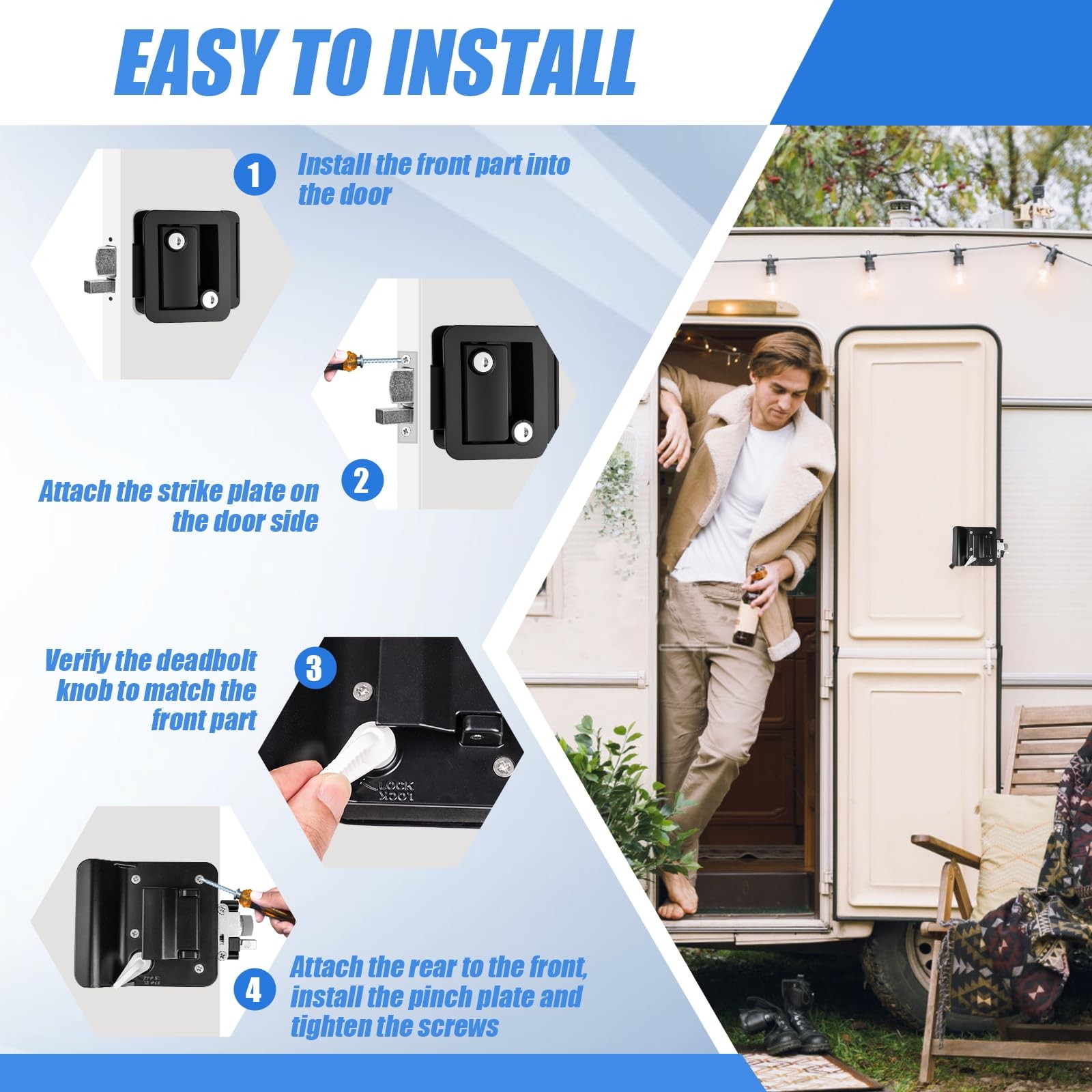 RV Entry Door Lock Replacement Paddle Deadbolt Latch for Trailers and Campers