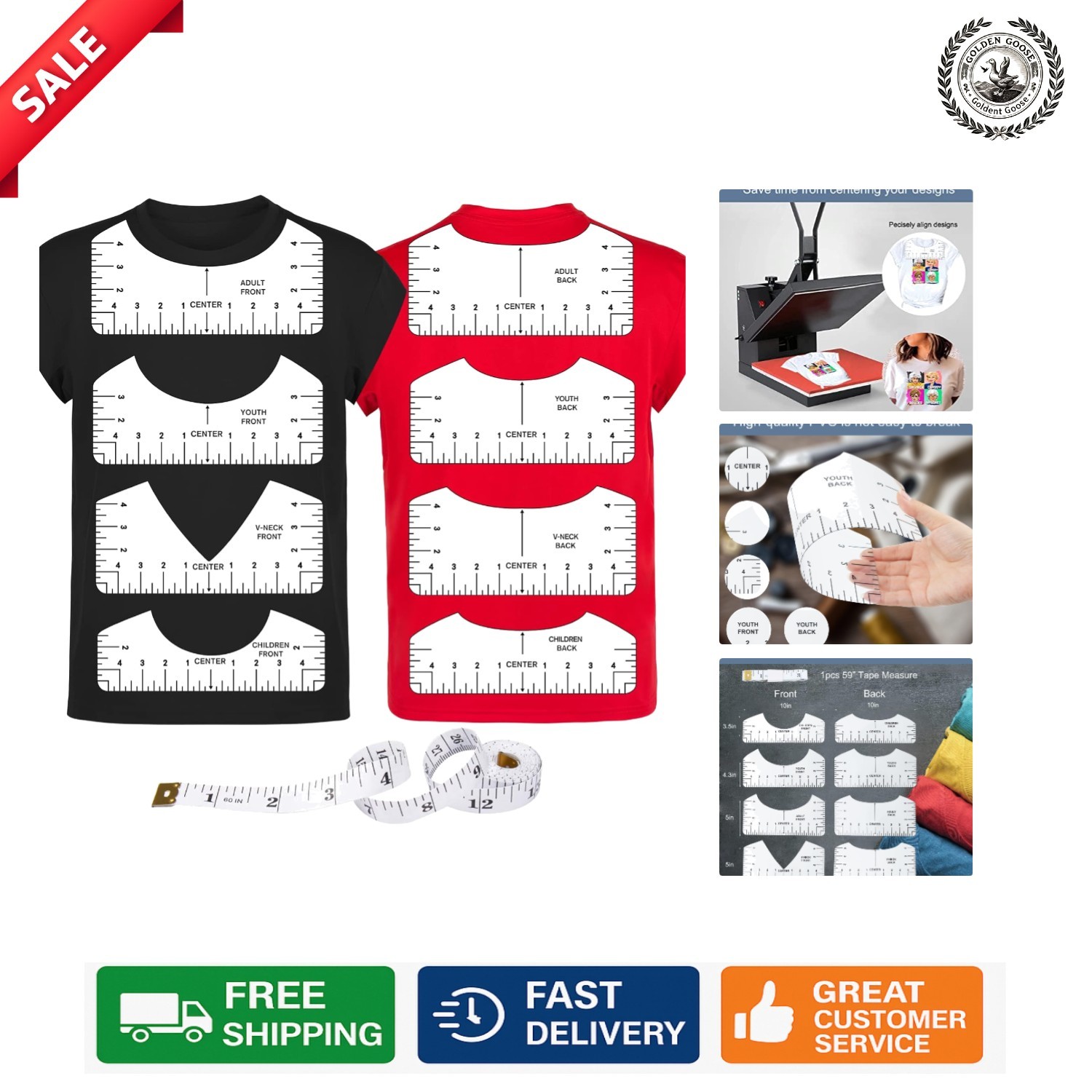 Complete T-Shirt Measurement Tool Set - 9-Piece PVC Aligners for Custom Designs