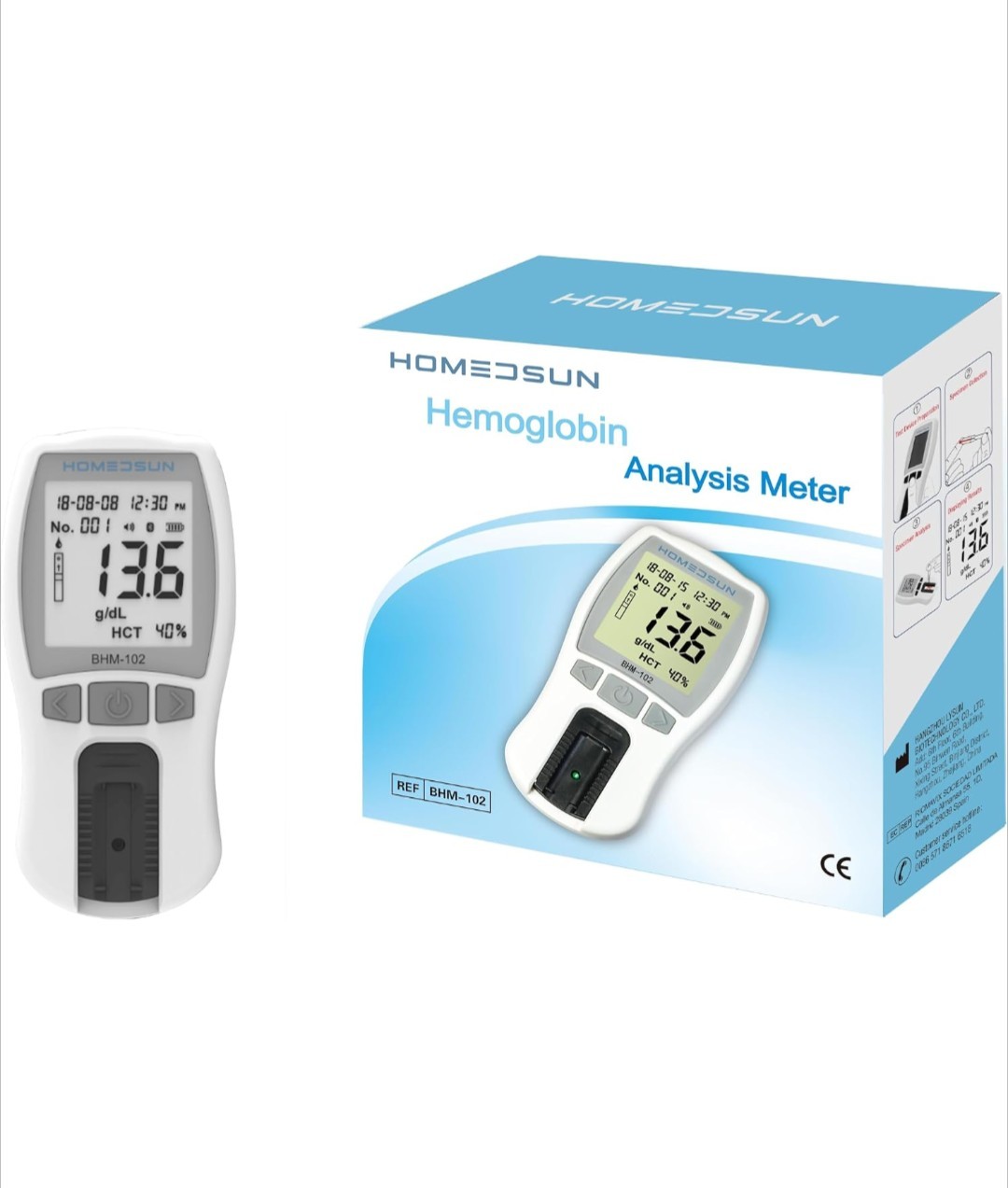 HSBHM102 Portable Hemoglobin Analyzer Kit with 25 Strips LancetsHandheld...