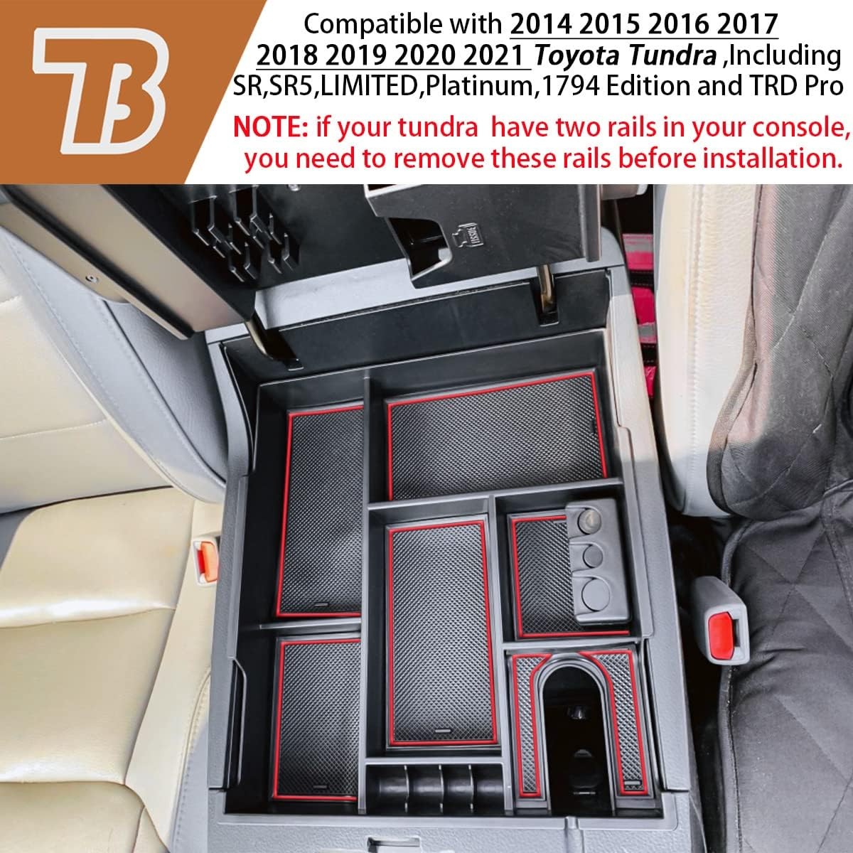 Center Console Organizer Compatible with 2014-2021 Tundra Accessories, Crew red
