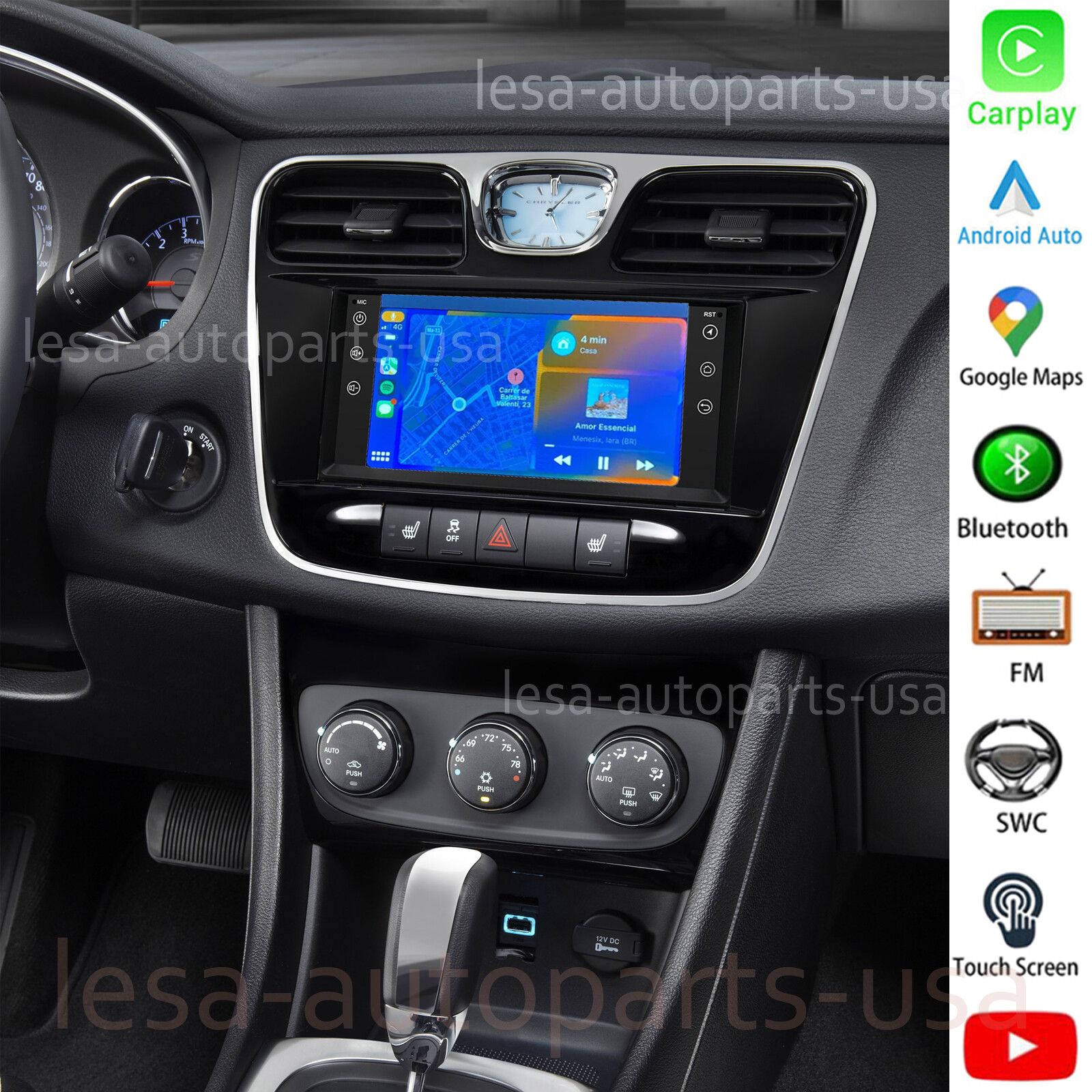 For 2011-2014 Chrysler 200 Apple CarPlay Android 13 Car Stereo Radio GPS Nav SWC