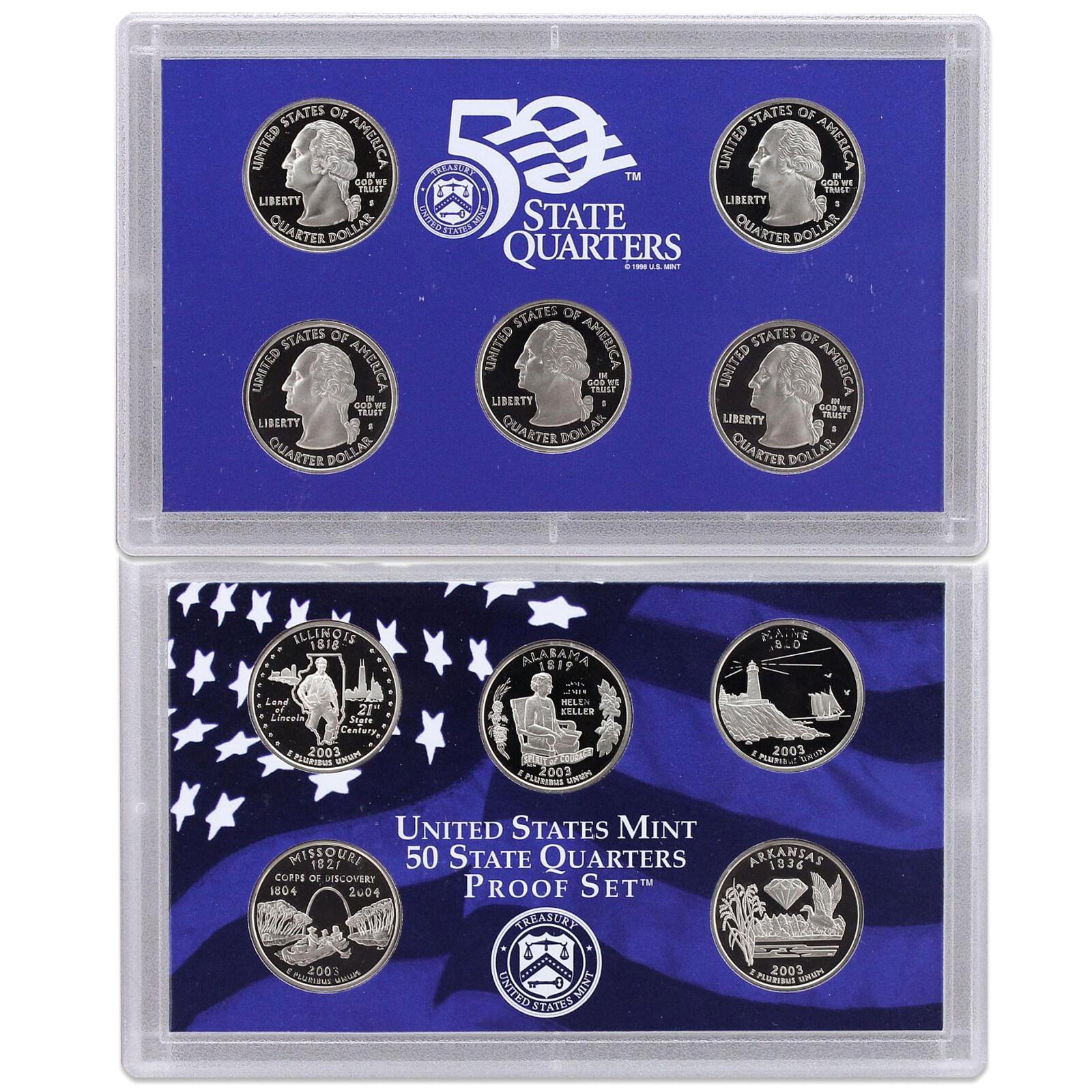 2003 S Proof Set Original Box & COA 10 Coins CN-Clad