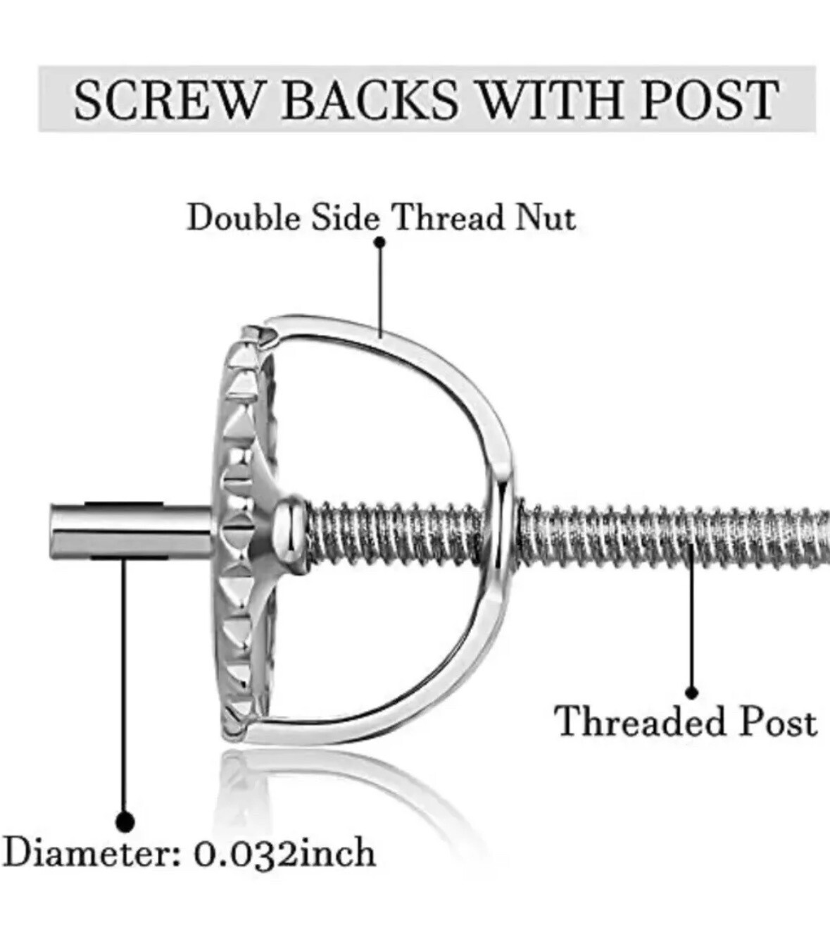 14k White Gold Replacement 1 Pair Screw Back for Stud Earrings Top Quality Backs