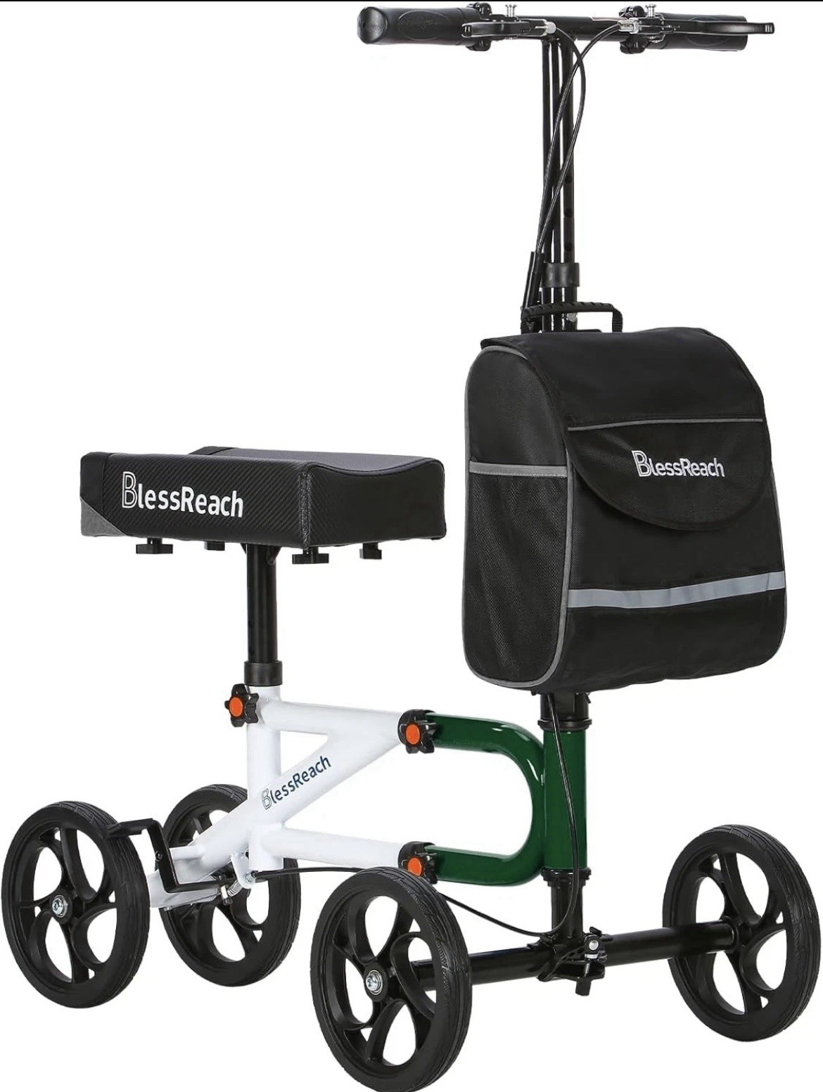 Blessreach Knee Scooter, Steerable, Foldable, Green, With Front Storage
