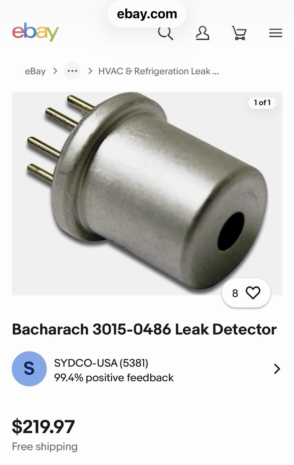 Bacharach Sensor Replacement Kit Part Number 3015–0486