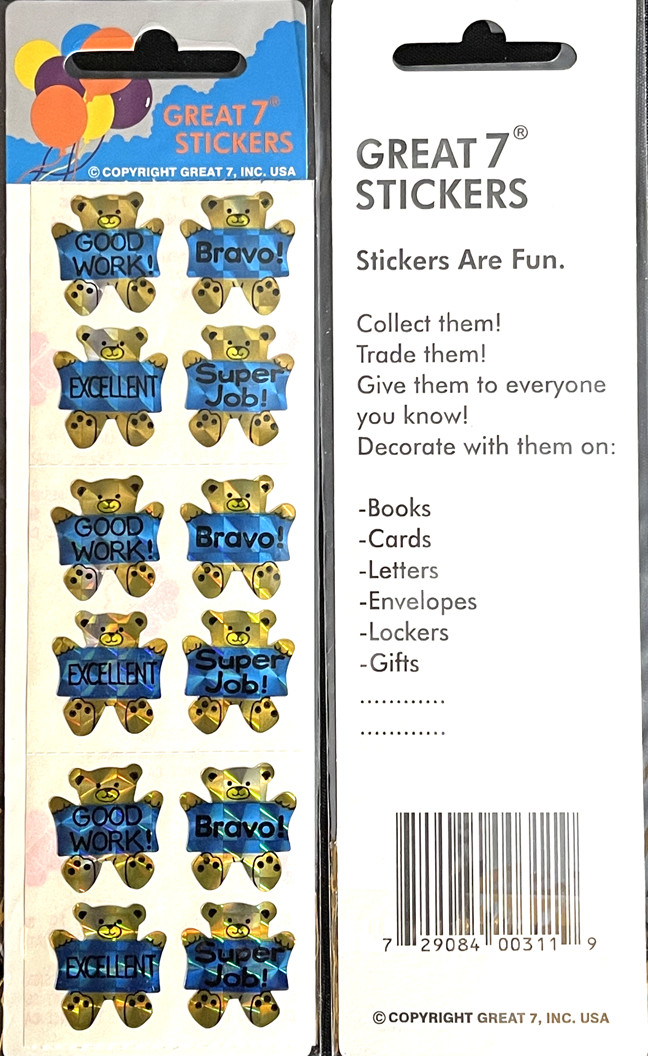 12 packages of Prismatic Bear-Bravo Stickers "Great 7" Sticker design, PPZ8900