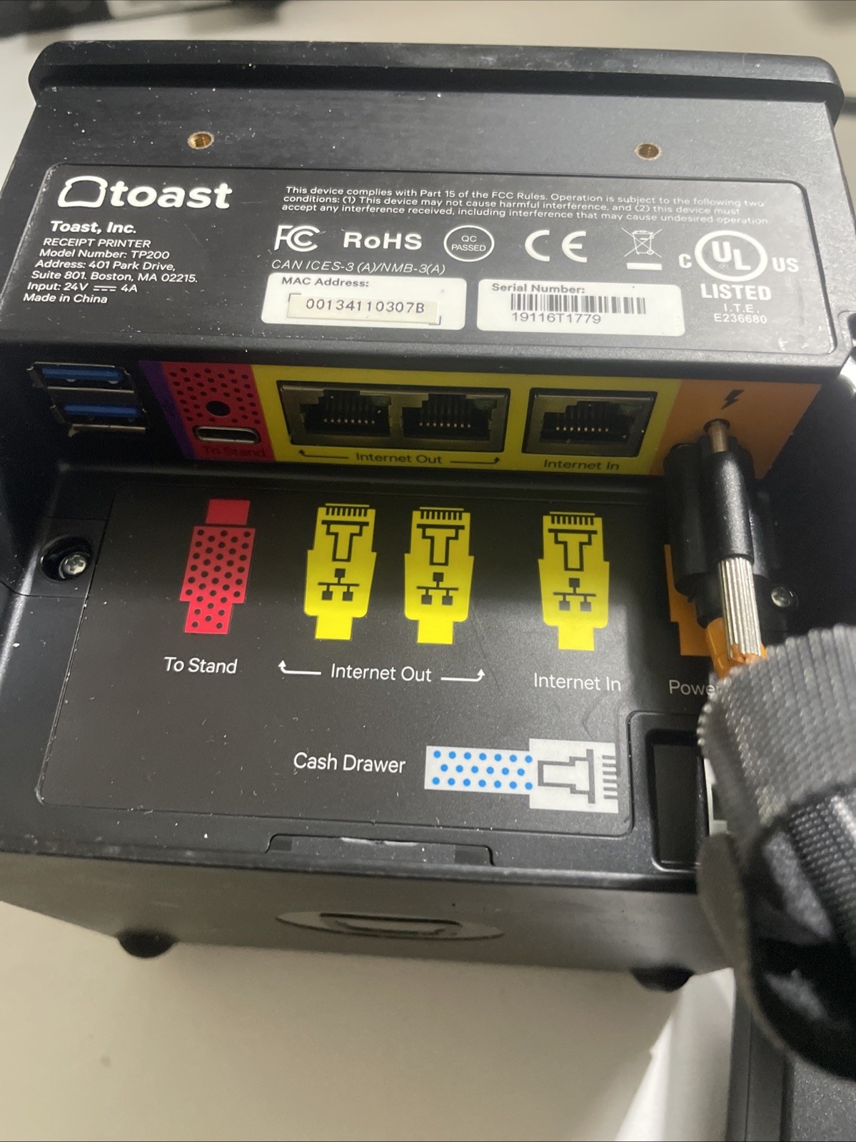 Toast Flex POS TP200 Thermal Receipt Printer w/ Power Cable