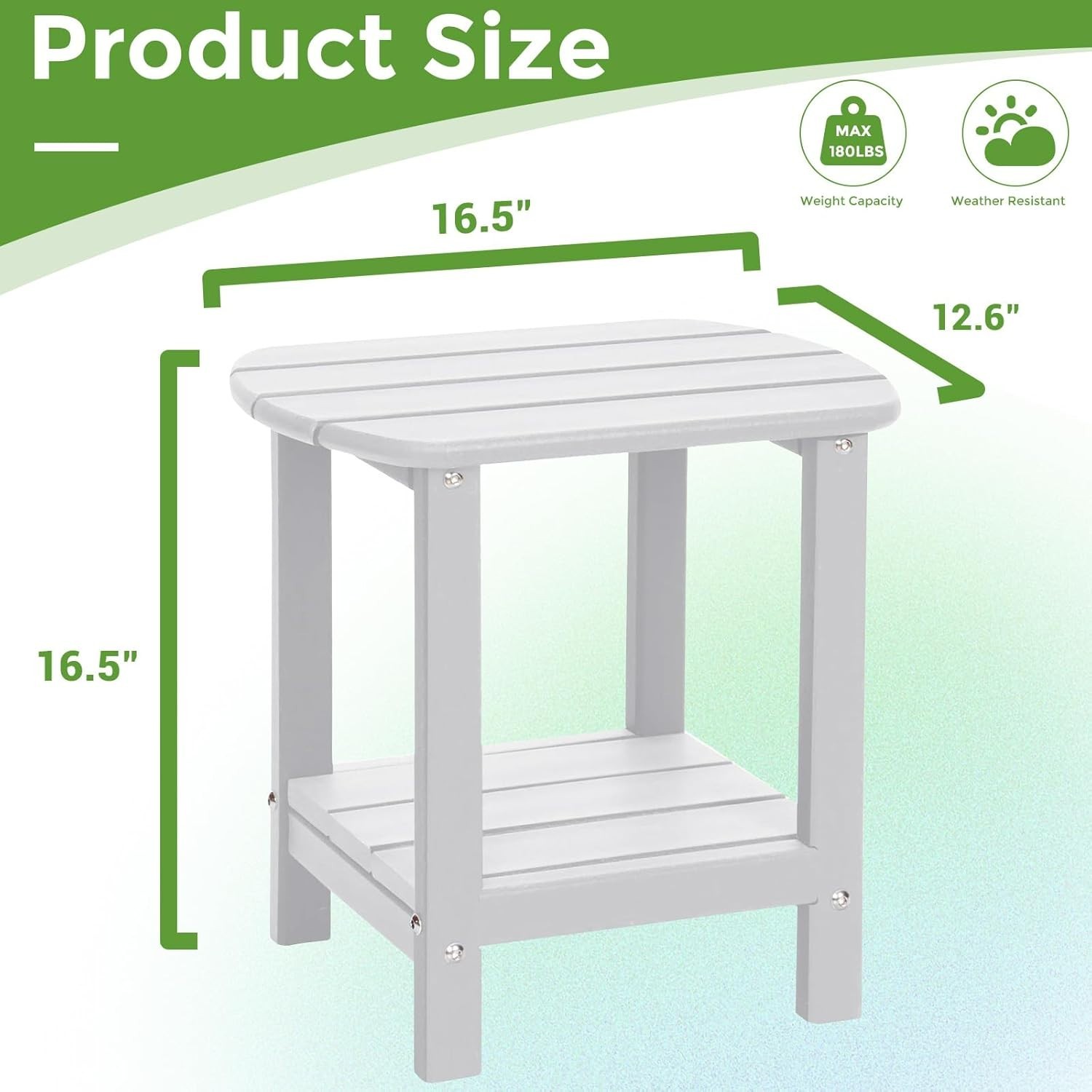 Adirondack Square Outdoor Side Table,2-Tier Storage Patio Side Table, HDPE En...