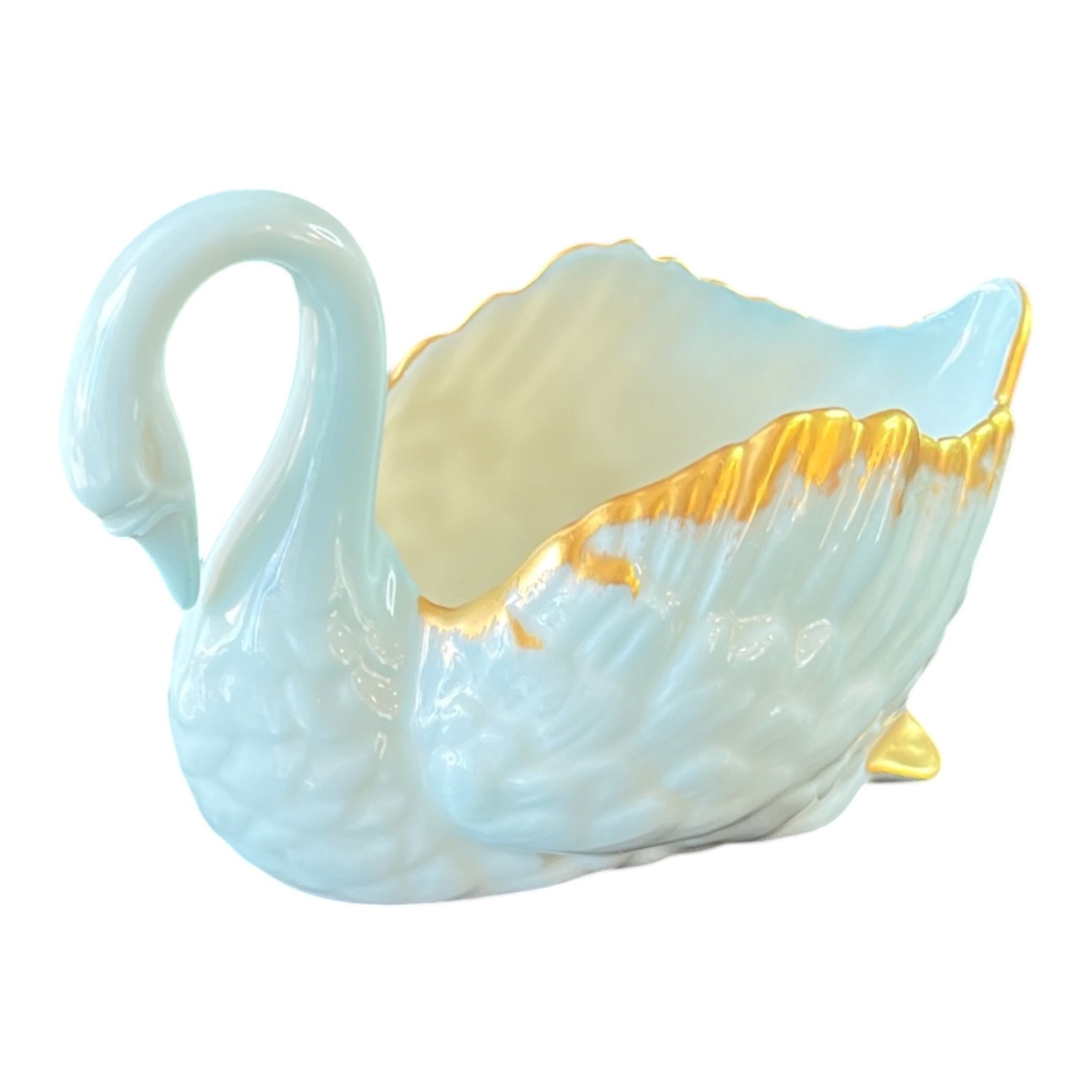 Vintage Lenox 3.25” Blue 24K Gold Paddle Foot Swan Sugar Bowl USA 1930s-1940s