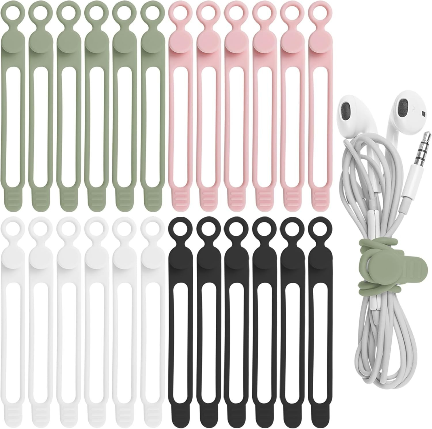 24 Pcs Silicone Cable Straps Cord Organizer for Earphone Charger Office Home