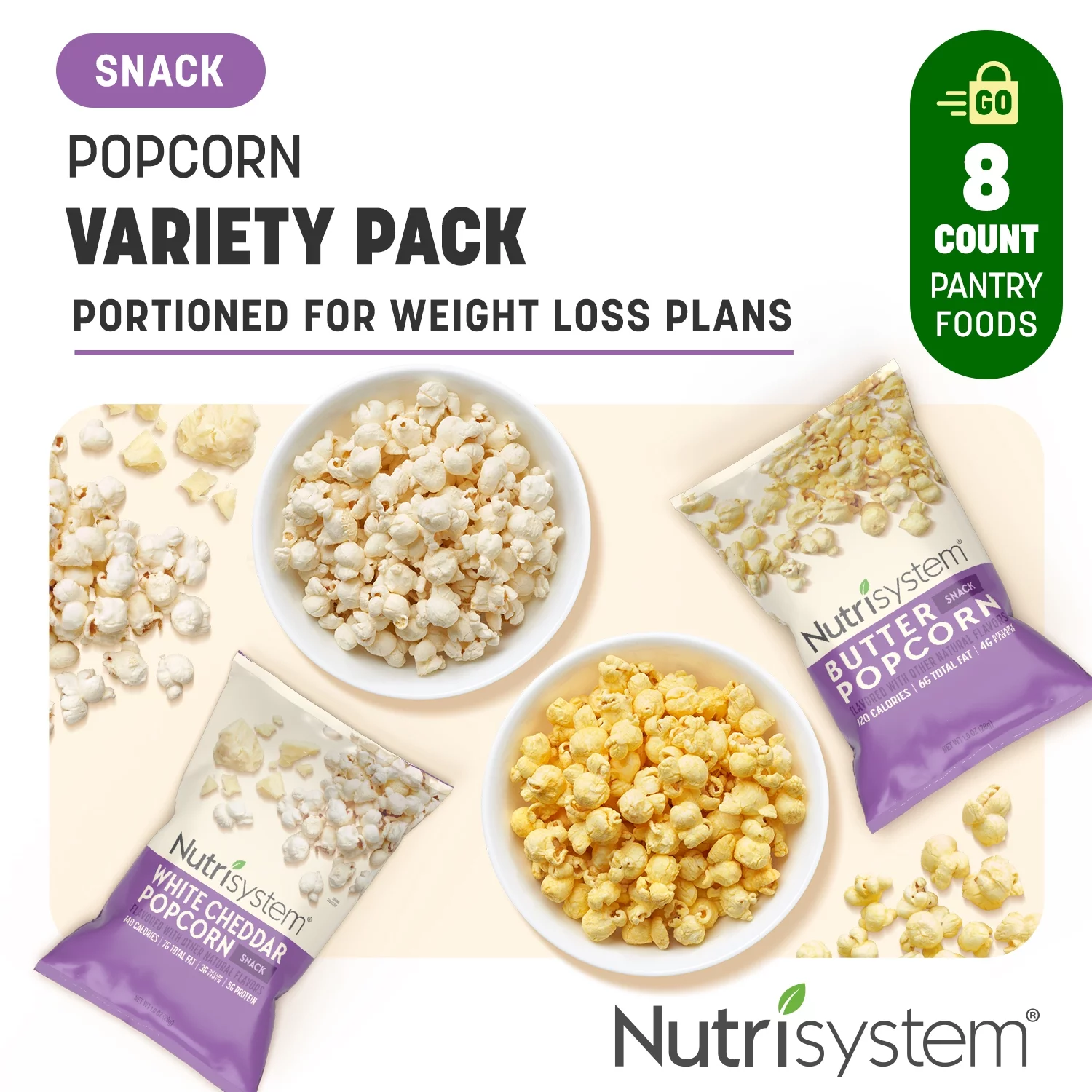 Nutrisystem Popcorn Variety Pack, White Cheddar and Butter, 8 Count