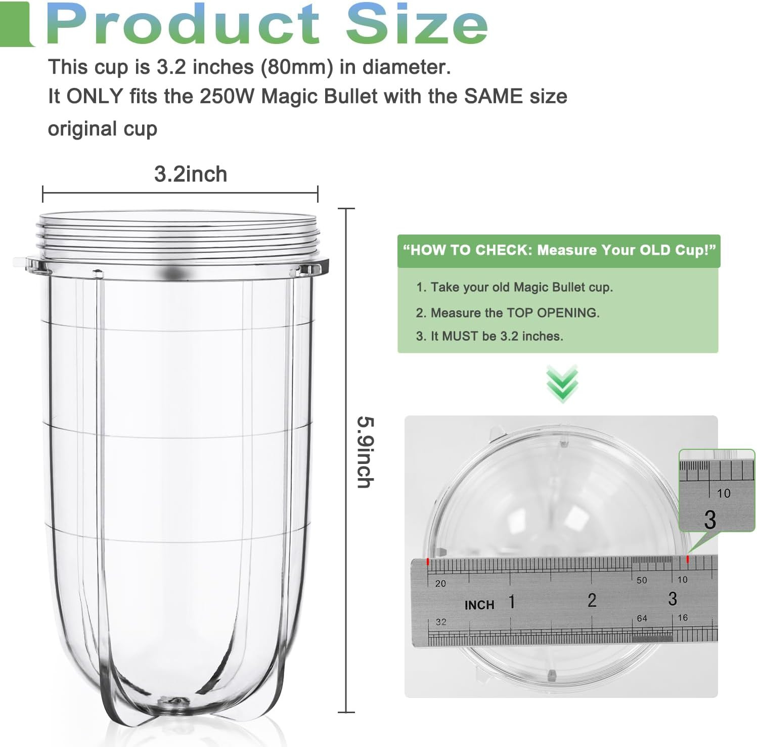 2 PCS Replacement Cups for Magic Bullet Replacement Parts 16OZ Blender Cups Jar
