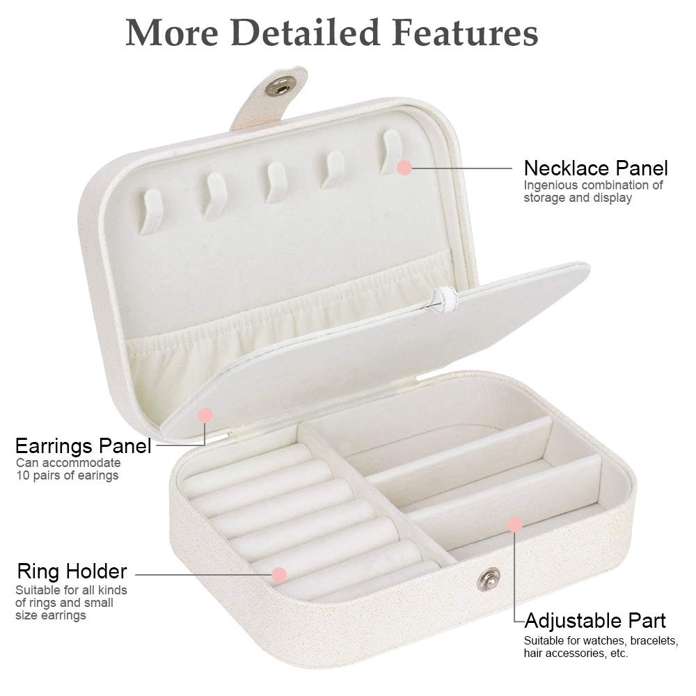 jiemei Jewelry Box, Travel 6.3 inches x 4.3 x 2.1 inches, White