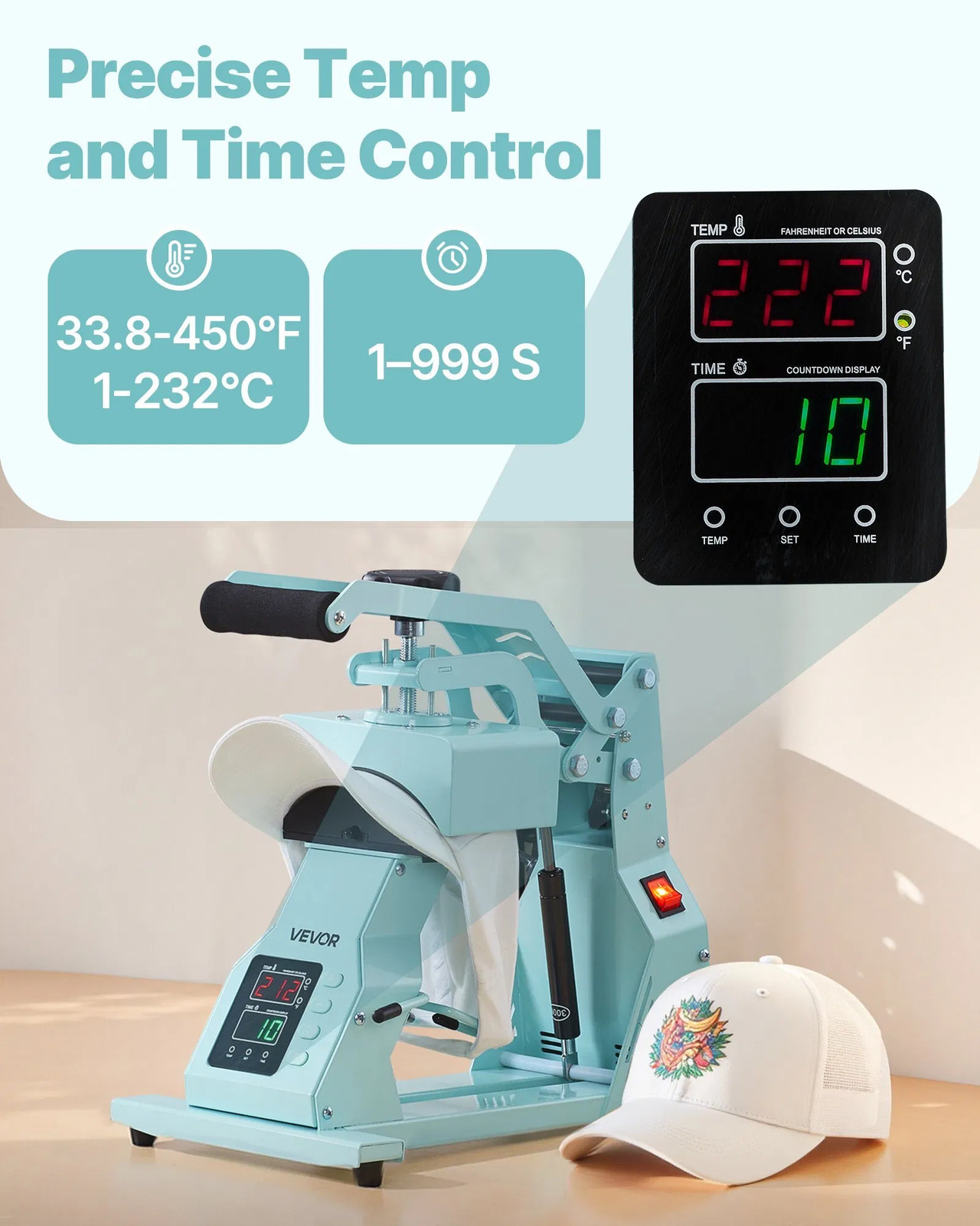 Hat Heat Press Machine, with 2pcs Interchangeable Platens, Precise Temperature a