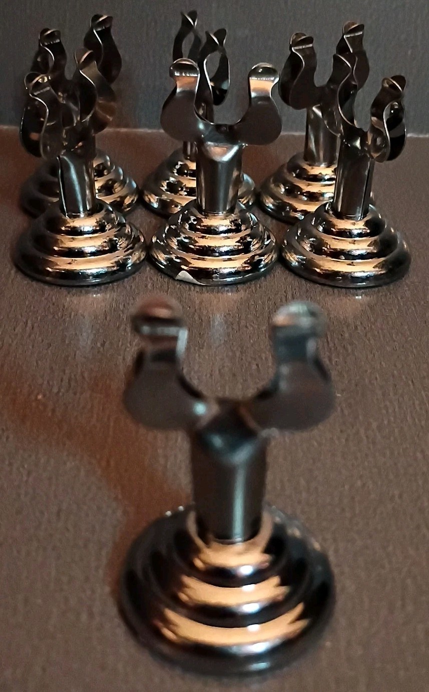 1.75" Tall Set Of 7 Harp Clip Place Setting Card Menu Holder Stainless Steel New